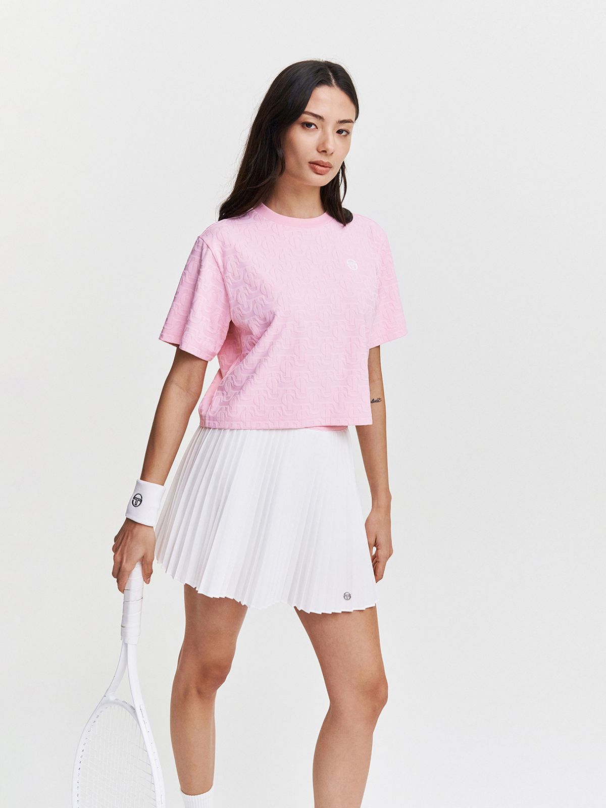 세르지오 타키니(SERGIO TACCHINI) W 데일리 ST 자카드 반팔 크롭 티셔츠 (L.Pink)