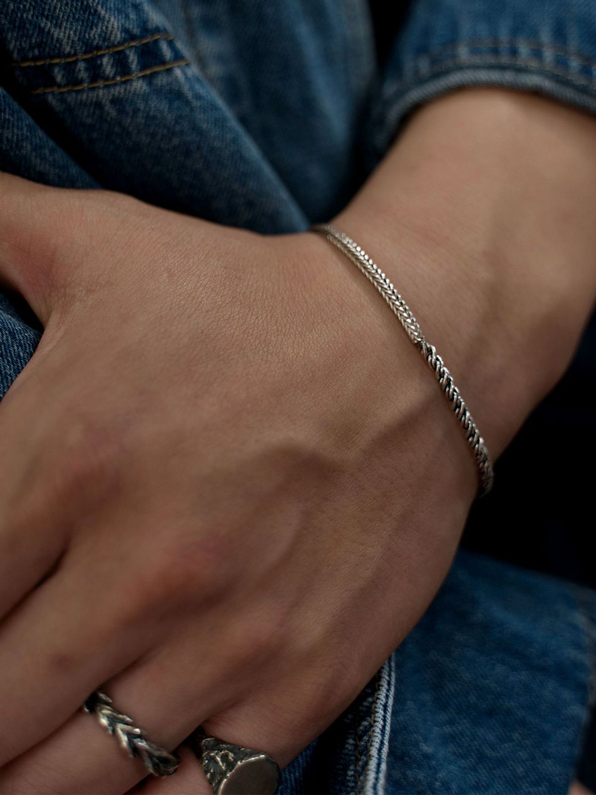 하랑(HARANG) HR 110B_Silver Half&Half Chain Bracelet