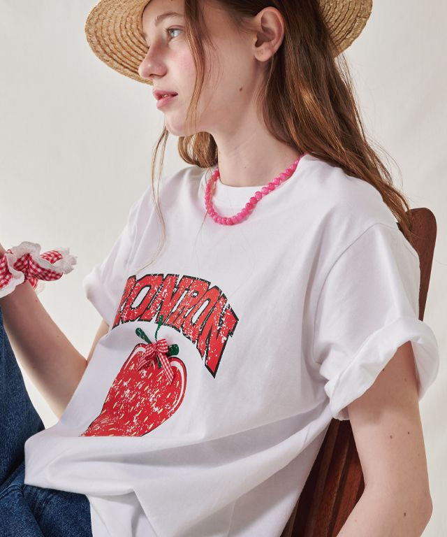 ★2024SS新作★RONRON★RASPBERRY BASIC FIT T SHIRT WHITE MUSINSA | RONRON STRAWBERRY RIBBON BASIC FIT T SHIRT WHITE RED