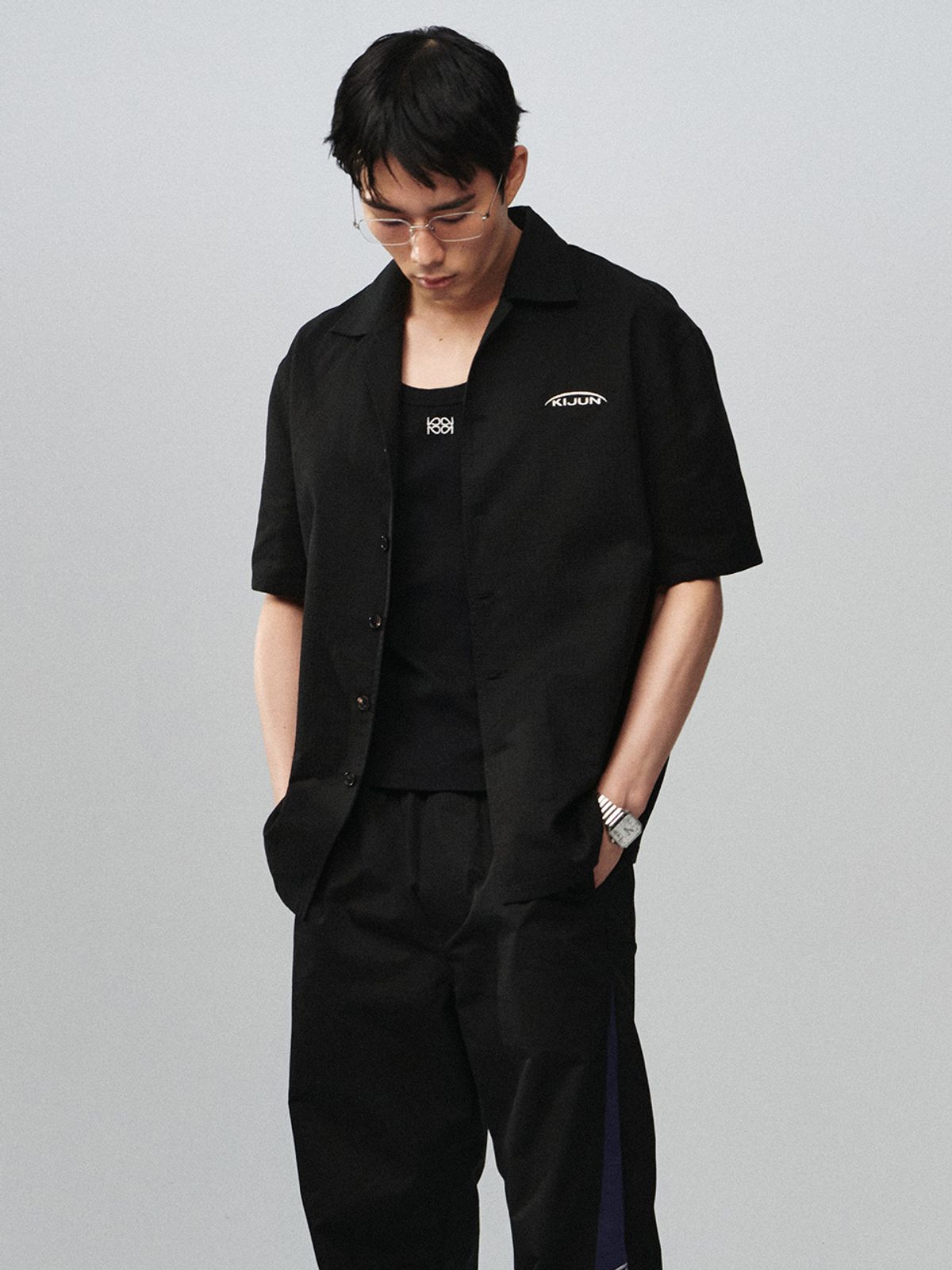 기준 맨(KIJUN MEN) Stitched Cotton Shirt Black