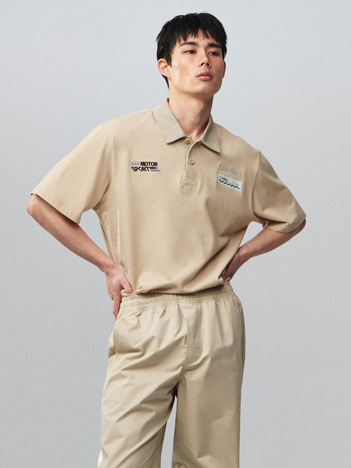 기준 맨(KIJUN MEN) Racing Polo Shirt Beige