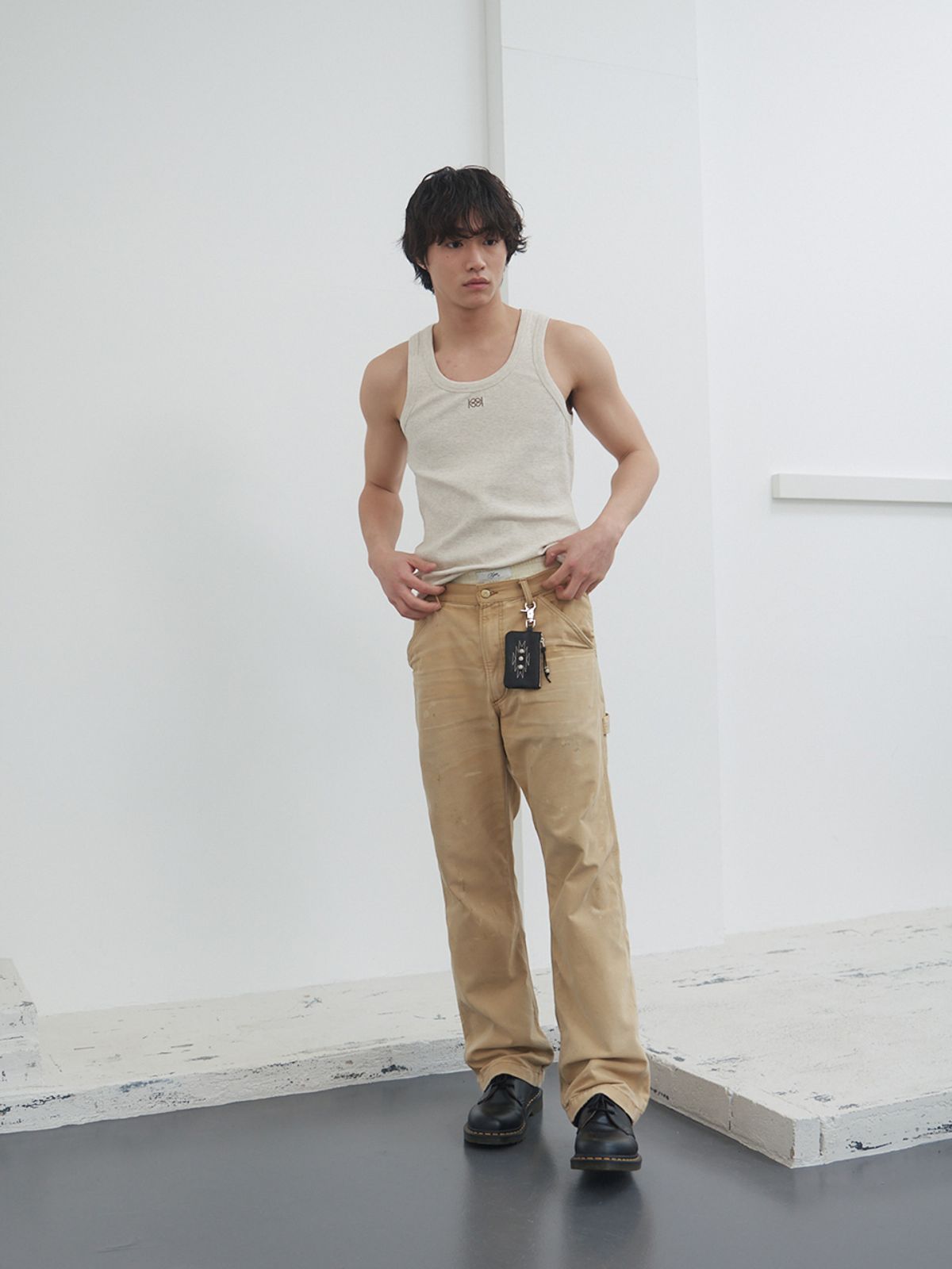 기준 맨(KIJUN MEN) Square-neck Tank Top Melange Oatmeal