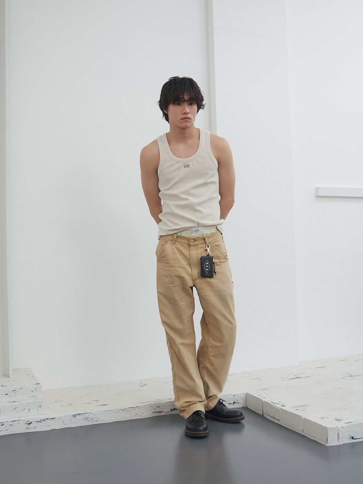 기준 맨(KIJUN MEN) Square-neck Tank Top Melange Oatmeal