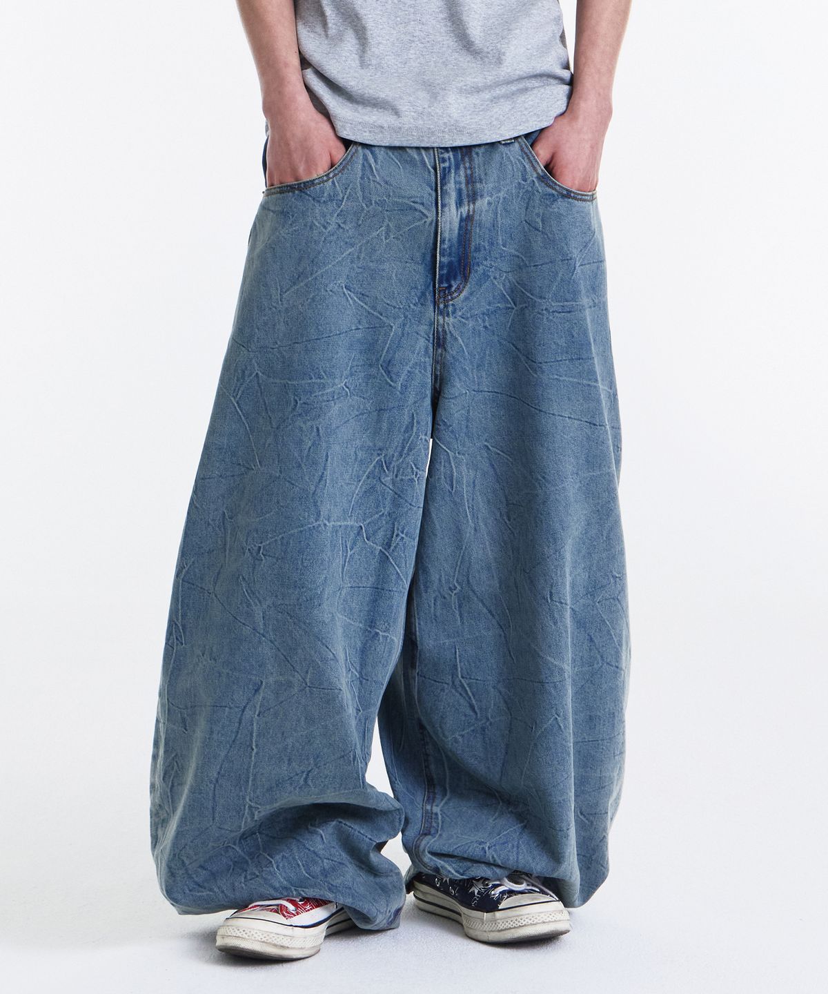 기철(KICHUL) BALLOON FIT DENIM PANTS (MID BLUE)