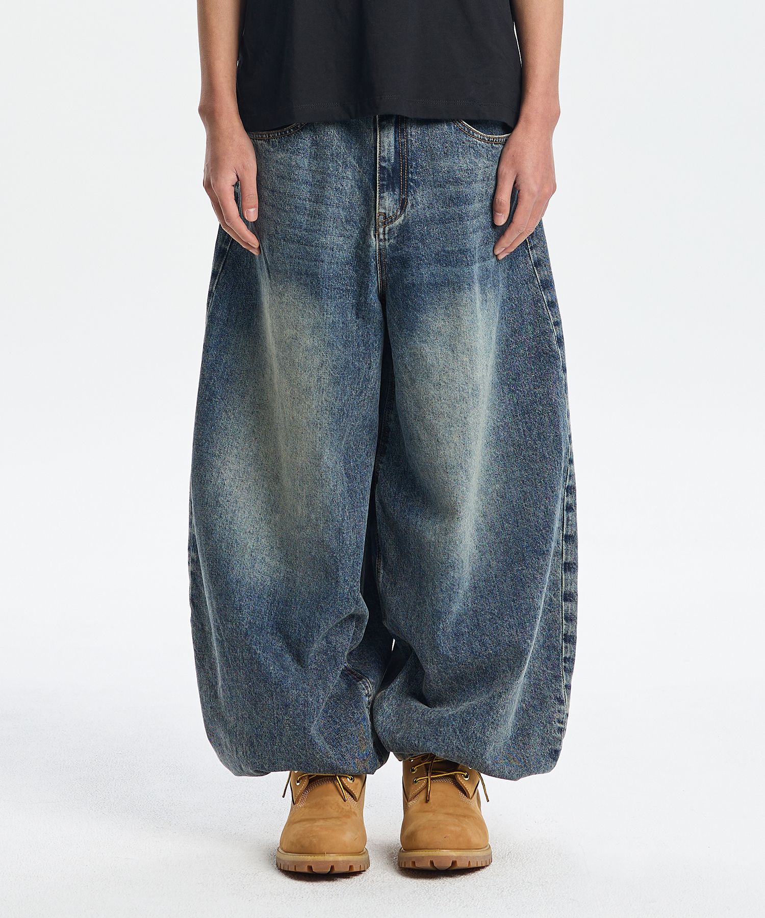 MUSINSA | KICHUL BALLOON FIT DENIM PANTS (BROWN TIN WASHED)
