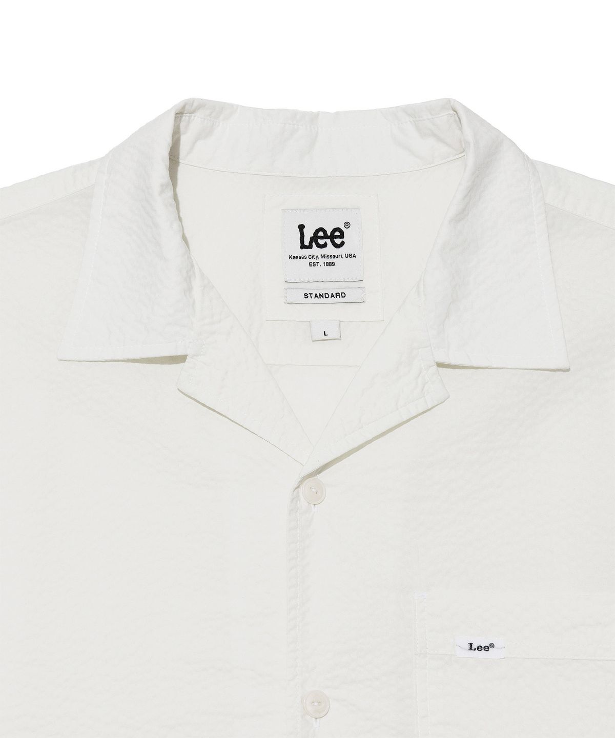 리(LEE) 시어서커 오픈 카라 반팔 셔츠 아이보리