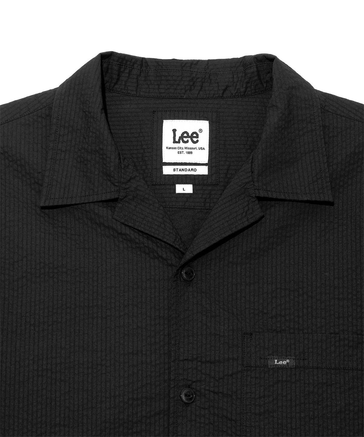 리(LEE) 시어서커 오픈 카라 반팔 셔츠 블랙