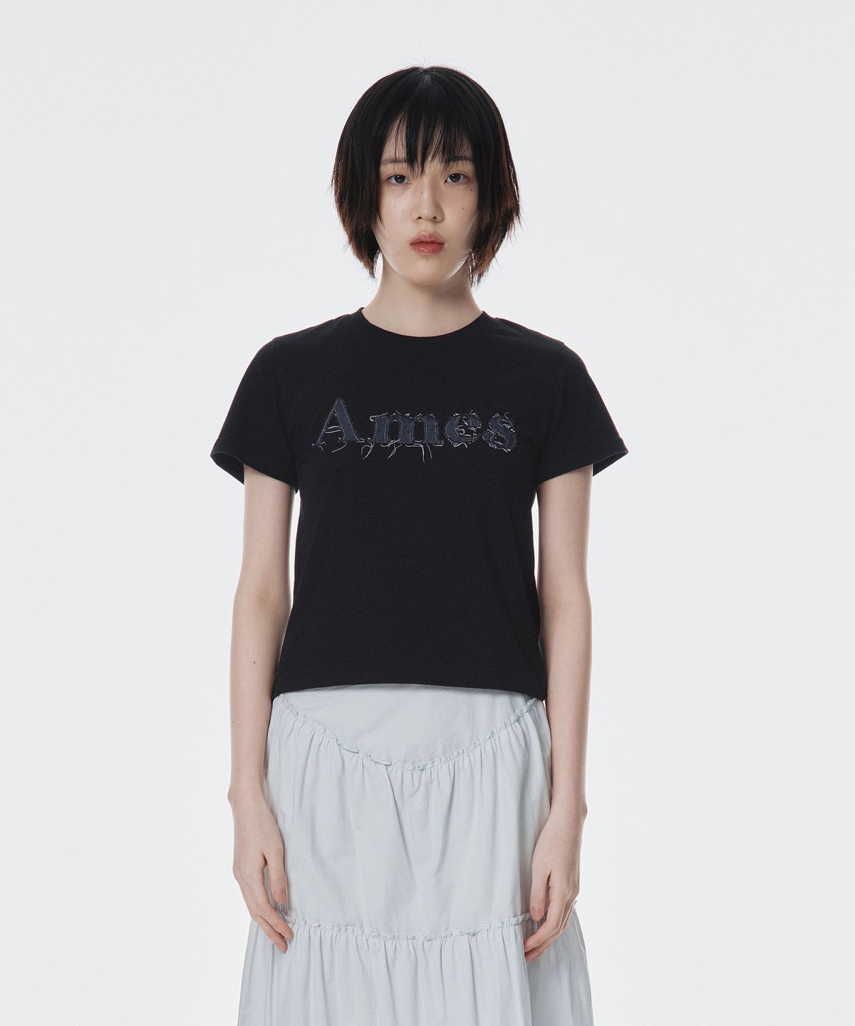 아메스 월드와이드(AMES-WORLDWIDE) BASIC LOGO DENIM APPLIQUE TEE BLACK (AM2EMUT514A)