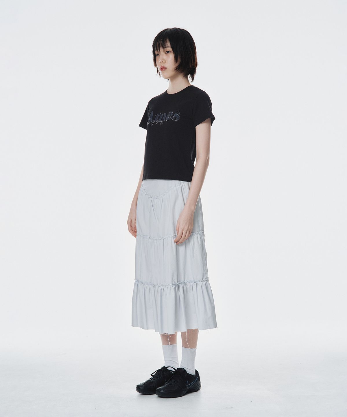 아메스 월드와이드(AMES-WORLDWIDE) BASIC LOGO DENIM APPLIQUE TEE BLACK (AM2EMUT514A)