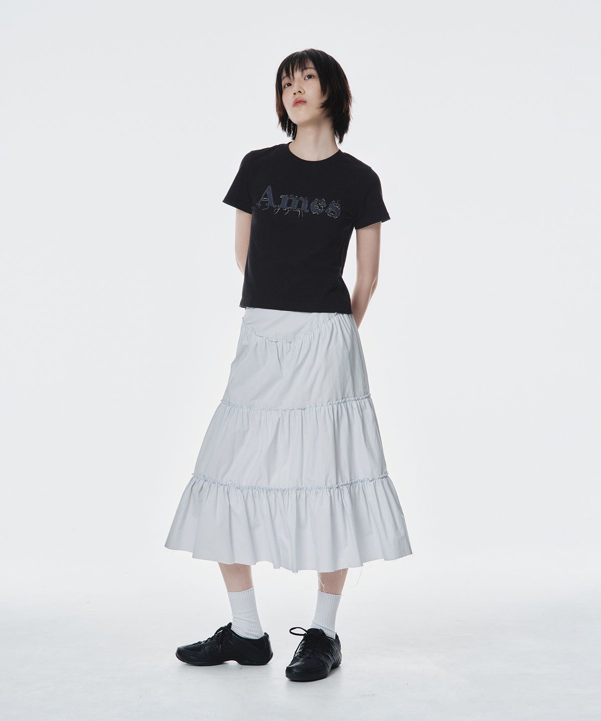 아메스 월드와이드(AMES-WORLDWIDE) BASIC LOGO DENIM APPLIQUE TEE BLACK (AM2EMUT514A)