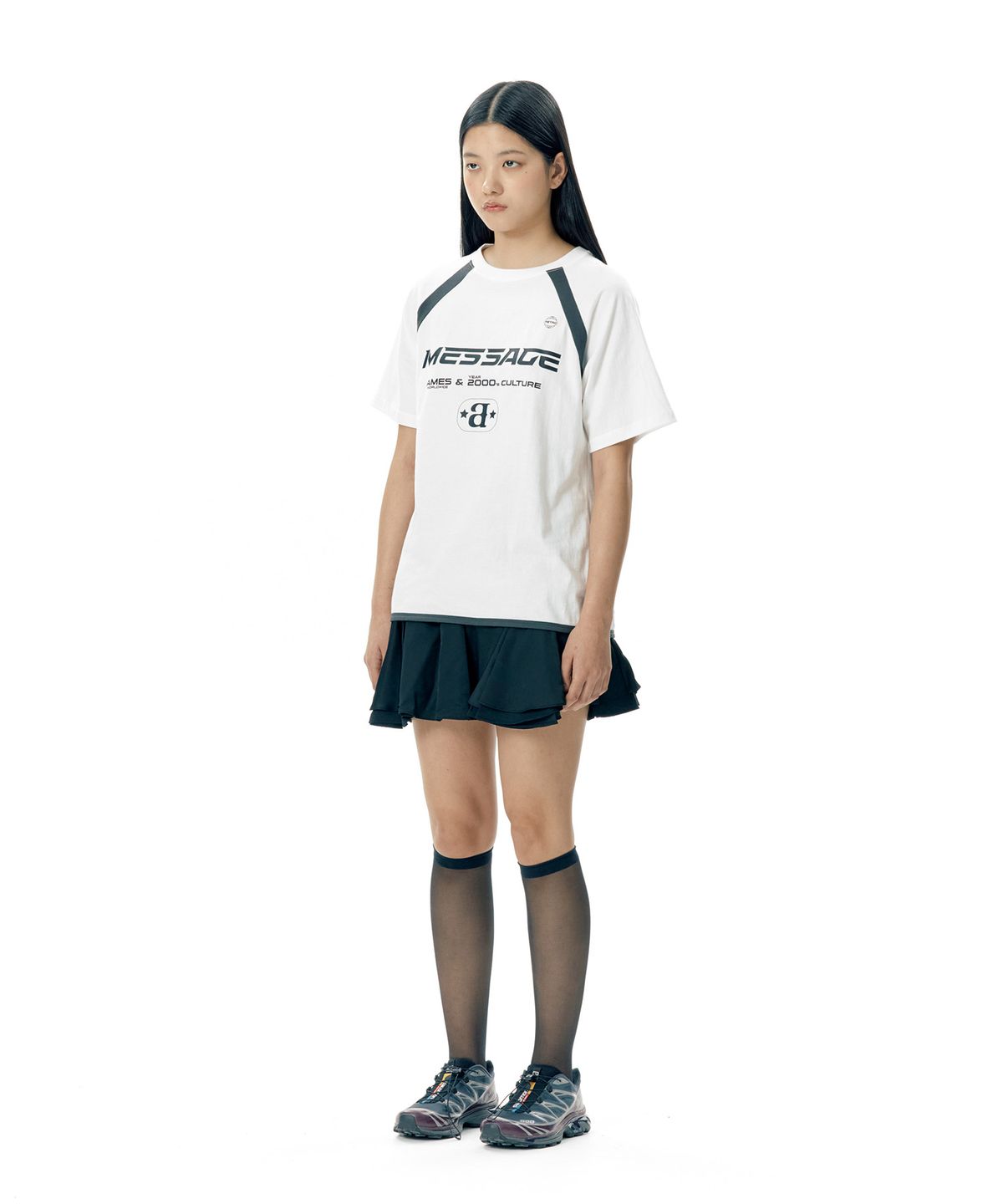 아메스 월드와이드(AMES-WORLDWIDE) MESSAGE LOGO RAGLAN TEE WHITE (AM2EMUT513A)