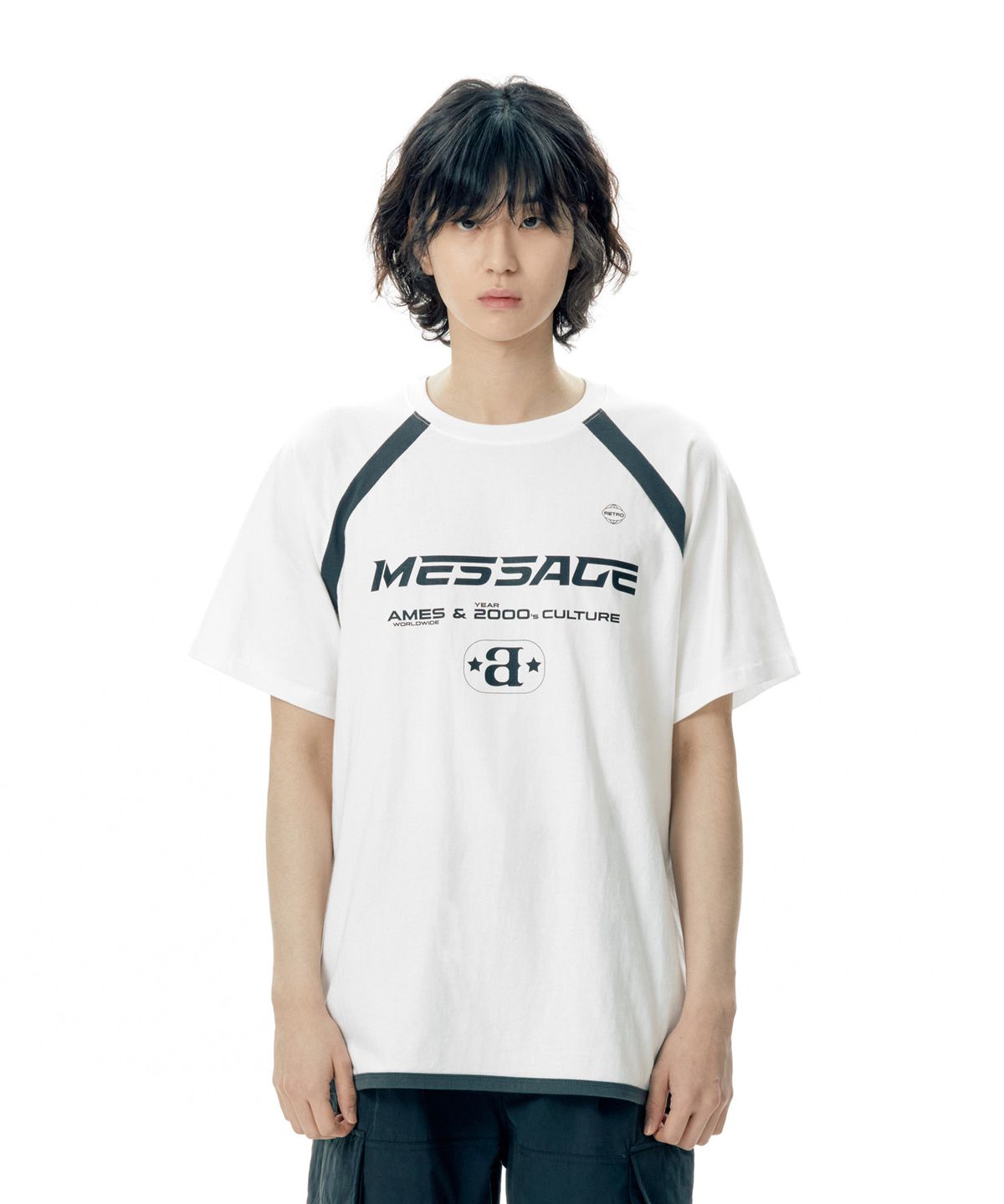 아메스 월드와이드(AMES-WORLDWIDE) MESSAGE LOGO RAGLAN TEE WHITE (AM2EMUT513A)