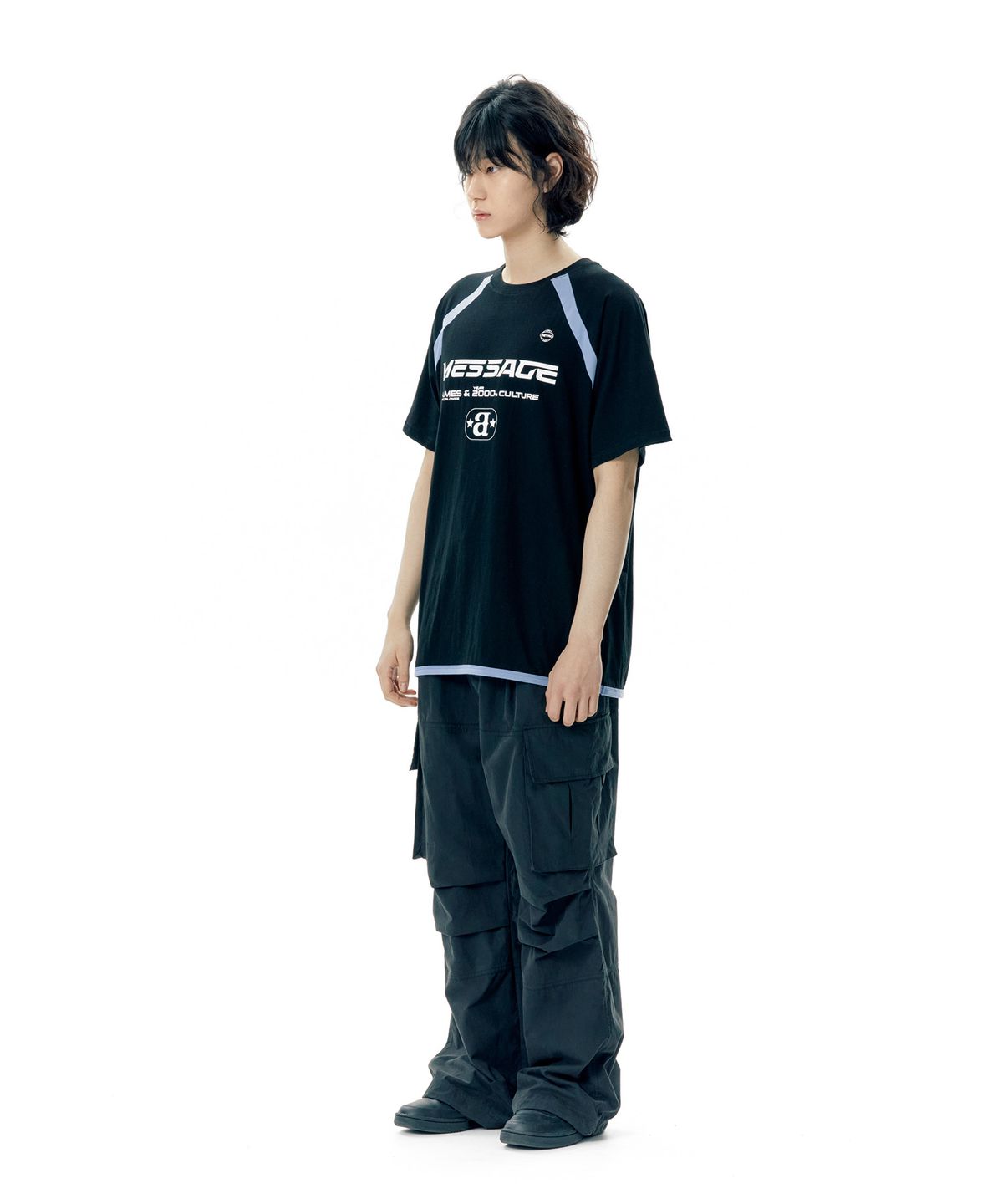 아메스 월드와이드(AMES-WORLDWIDE) MESSAGE LOGO RAGLAN TEE BLACK (AM2EMUT513A)