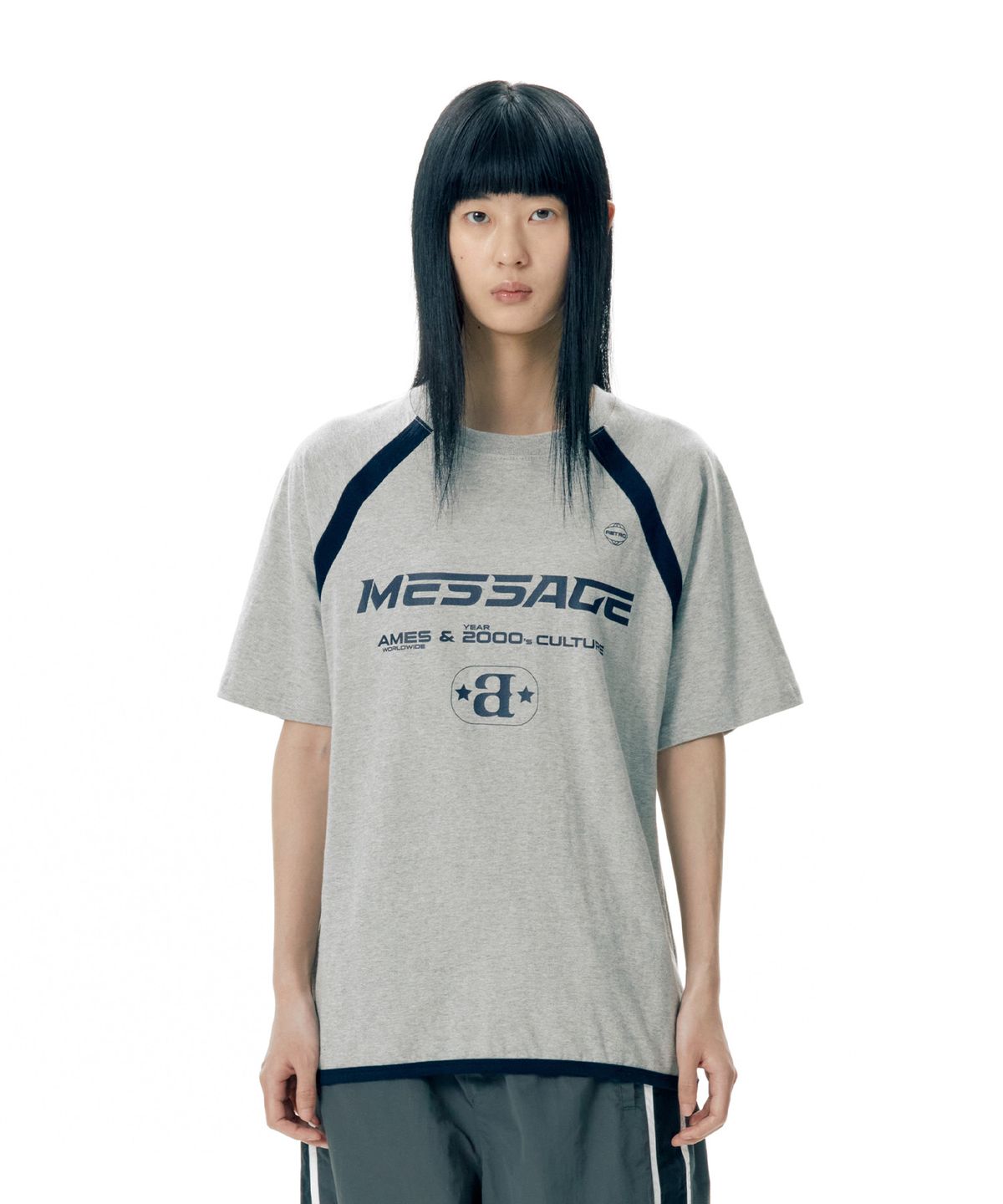 아메스 월드와이드(AMES-WORLDWIDE) MESSAGE LOGO RAGLAN TEE GREY (AM2EMUT513A)