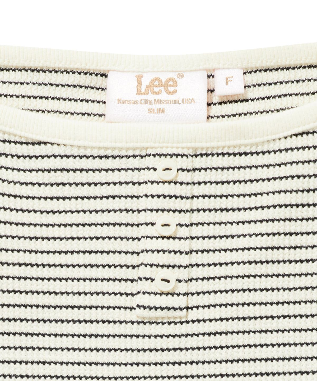 리(LEE) 우먼 스트라이프 슬리브리스 골지 티셔츠 아이보리