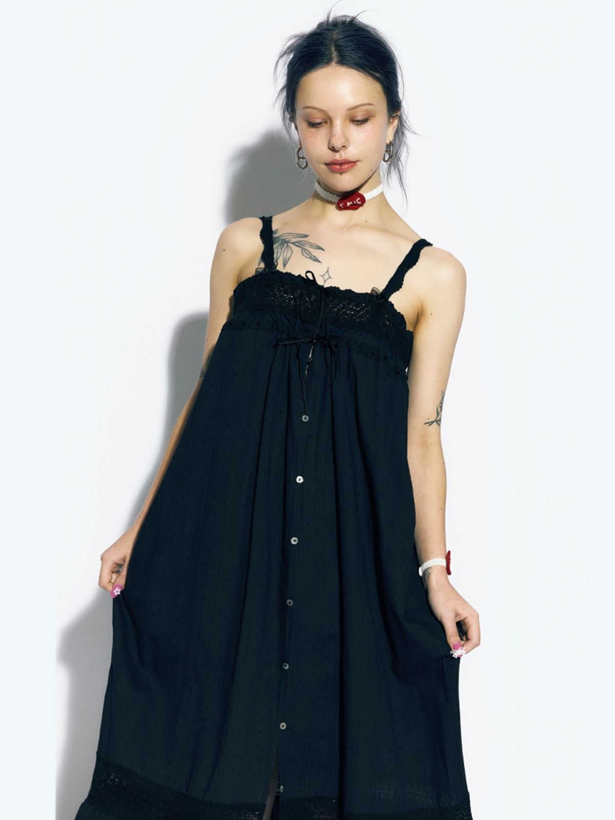 에즈이프 캘리(ASIF CALIE) LACE TRIM MAXI DRESS BLACK