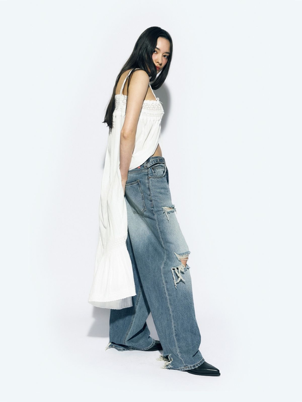 에즈이프 캘리(ASIF CALIE) LACE TRIM MAXI DRESS WHITE