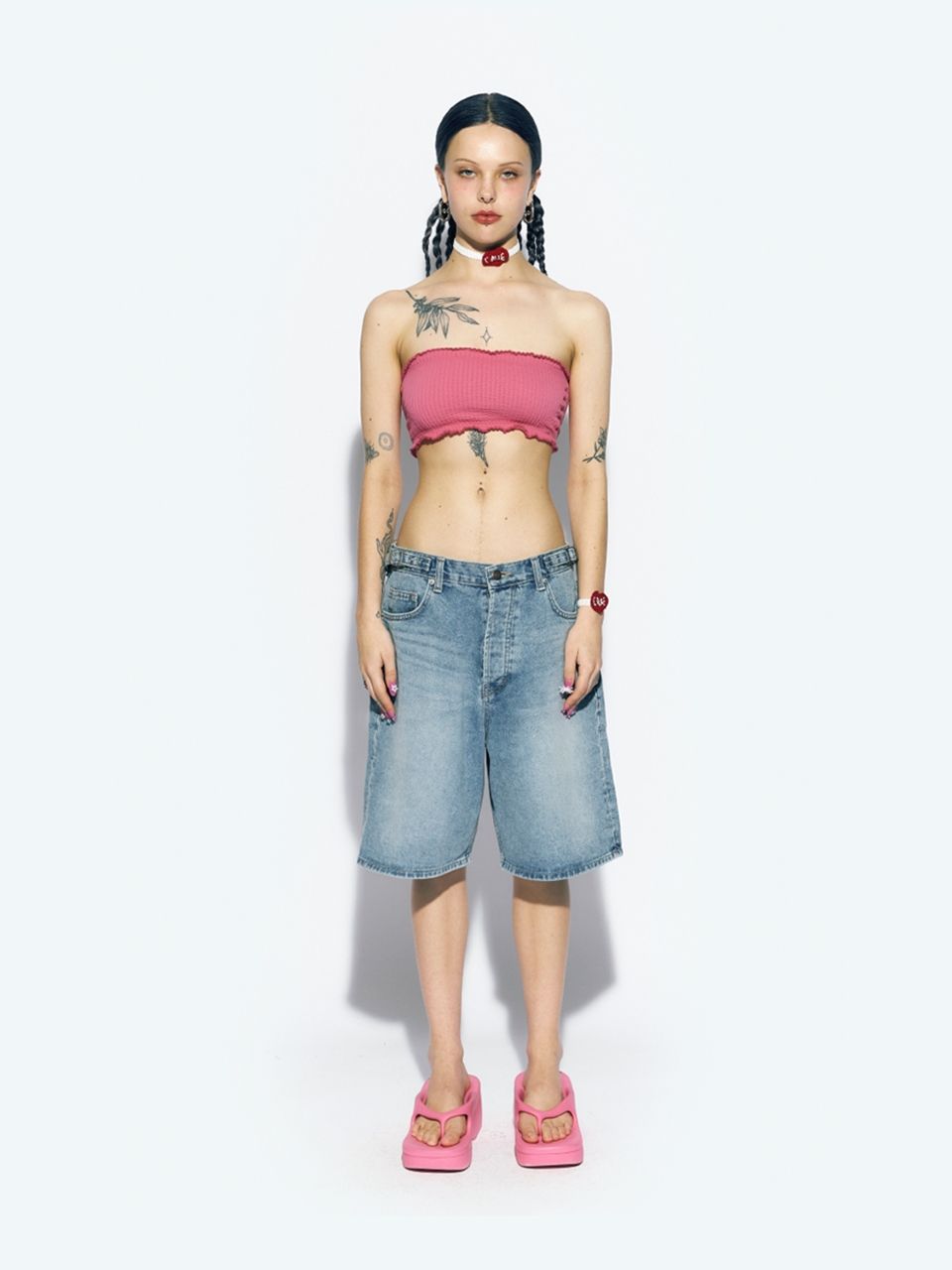MUSINSA公式 | ASIF CALIE KNEE LENGTH WIDE DENIM PANTS BLUE