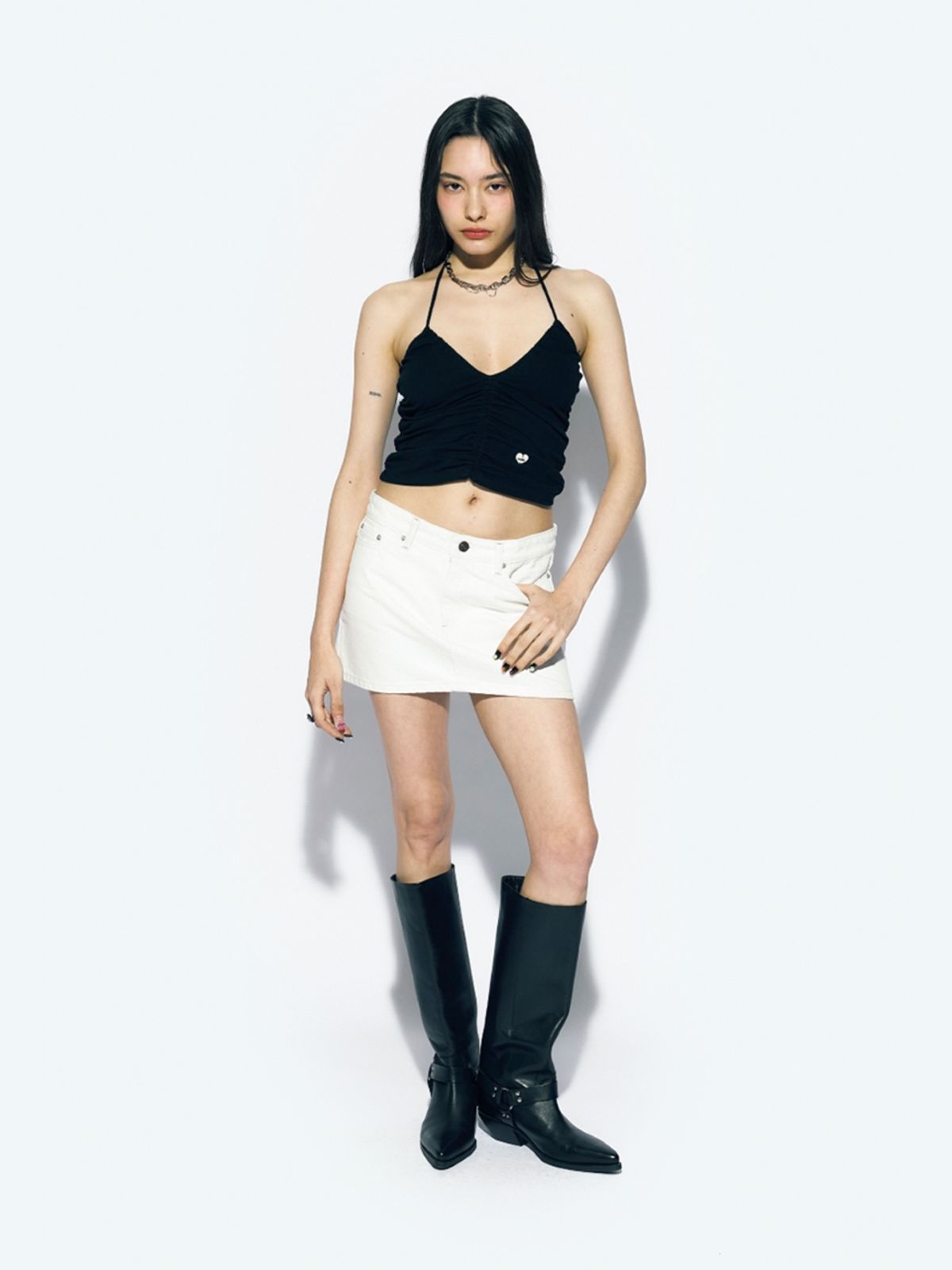 에즈이프 캘리(ASIF CALIE) YORK TRIM DENIM SKIRT WHITE