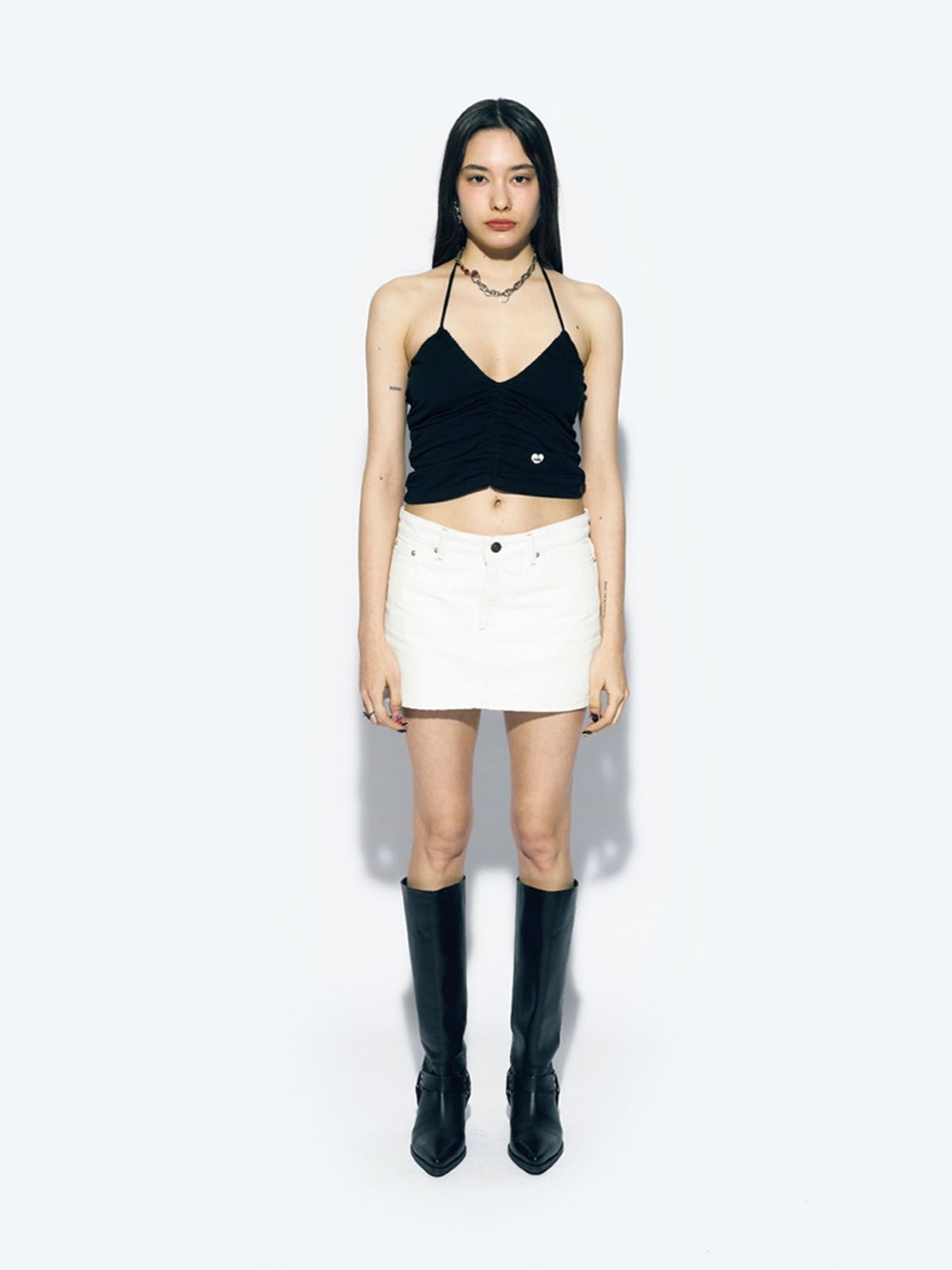 에즈이프 캘리(ASIF CALIE) YORK TRIM DENIM SKIRT WHITE