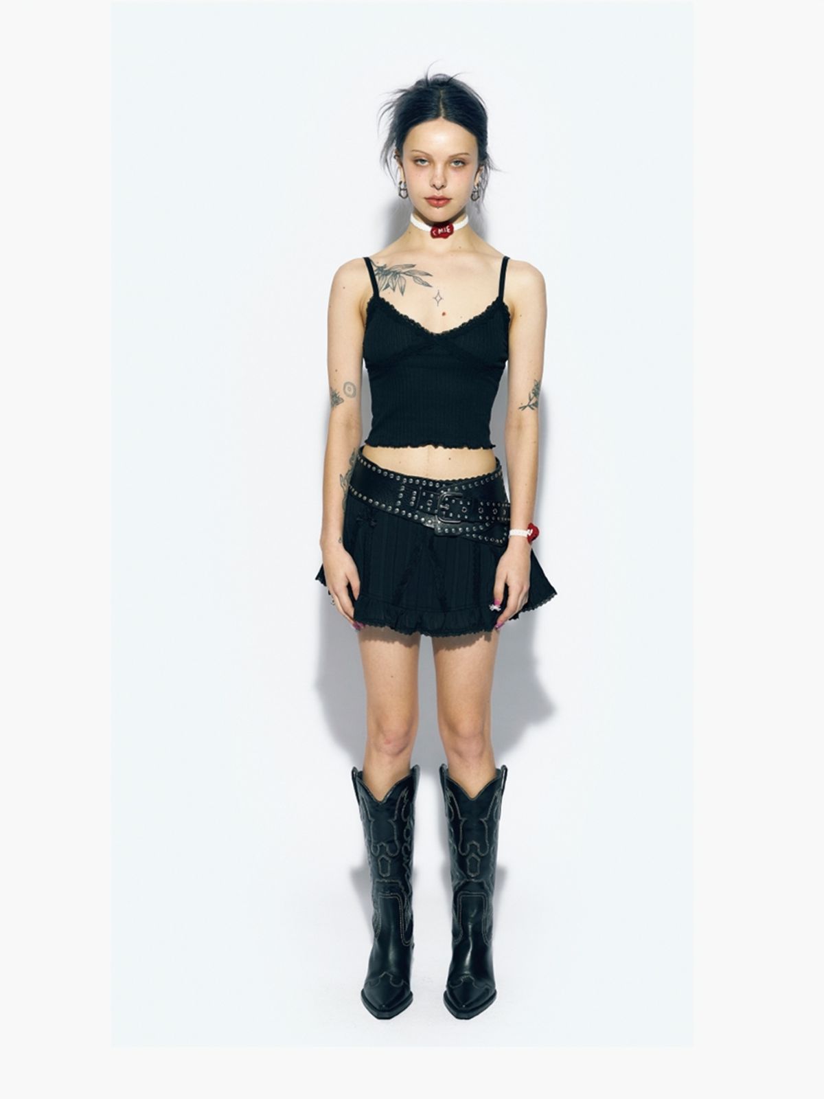 에즈이프 캘리(ASIF CALIE) FRILL RIBBON PANEL SKIRT BLACK