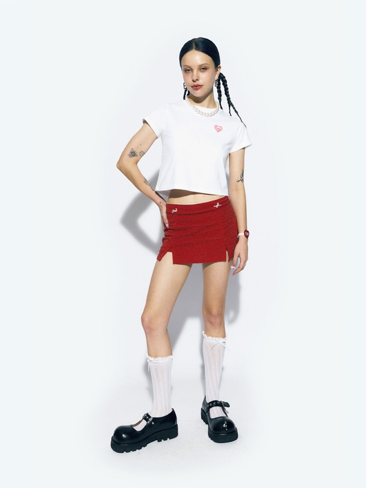 에즈이프 캘리(ASIF CALIE) SLIT TIGHT MINI SKIRT RED