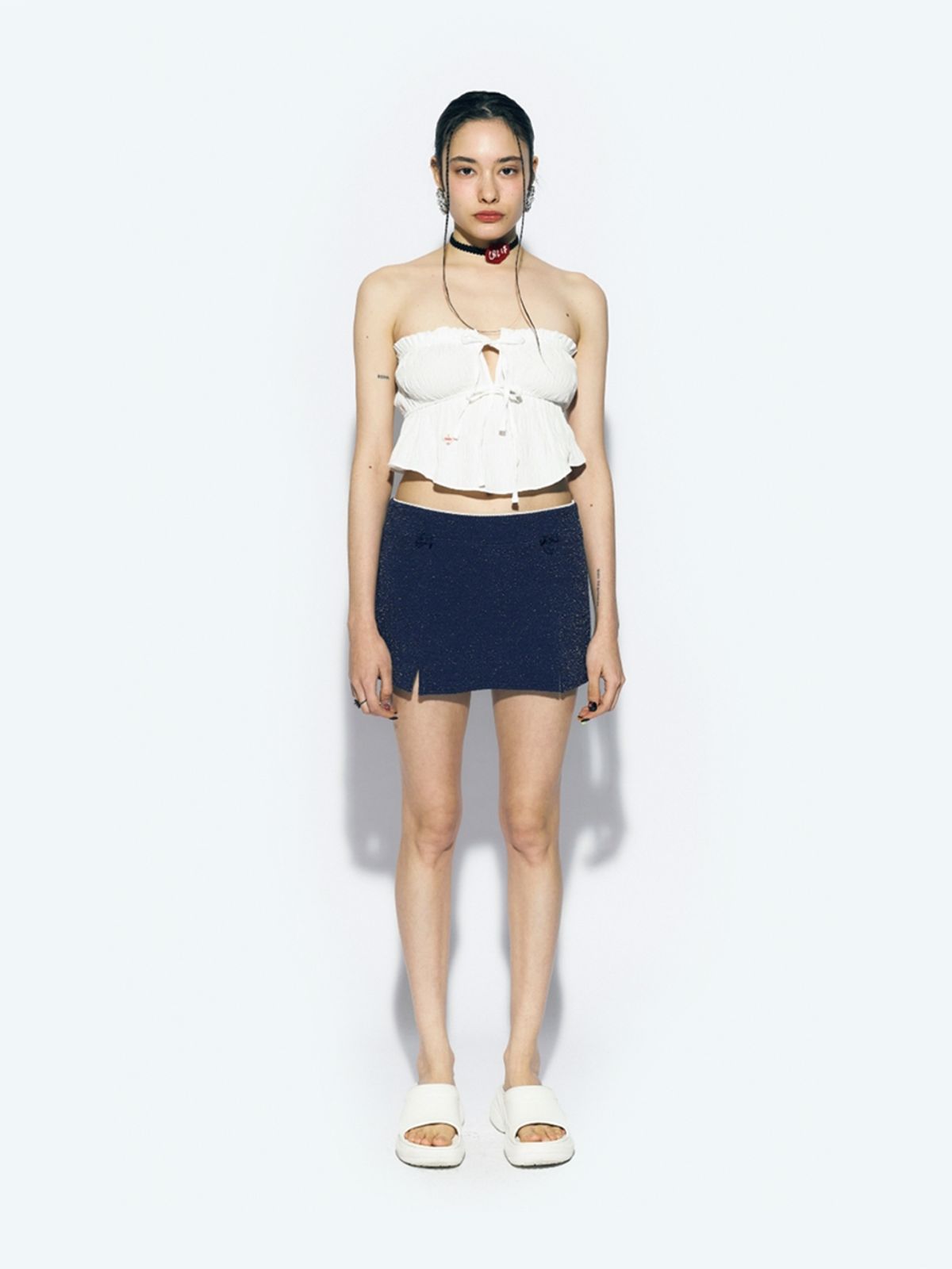 에즈이프 캘리(ASIF CALIE) SLIT TIGHT MINI SKIRT NAVY
