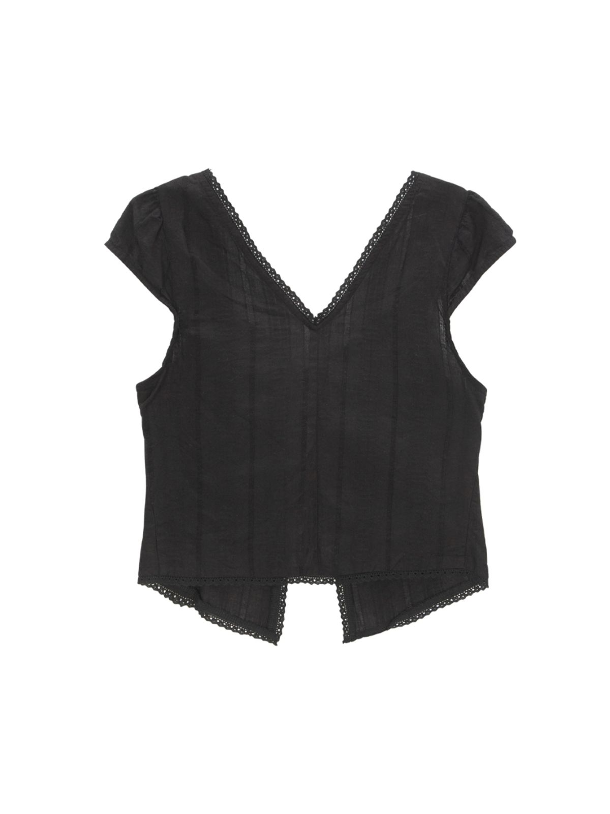 에즈이프 캘리(ASIF CALIE) CROP RIBBON OPEN BLOUSE BLACK