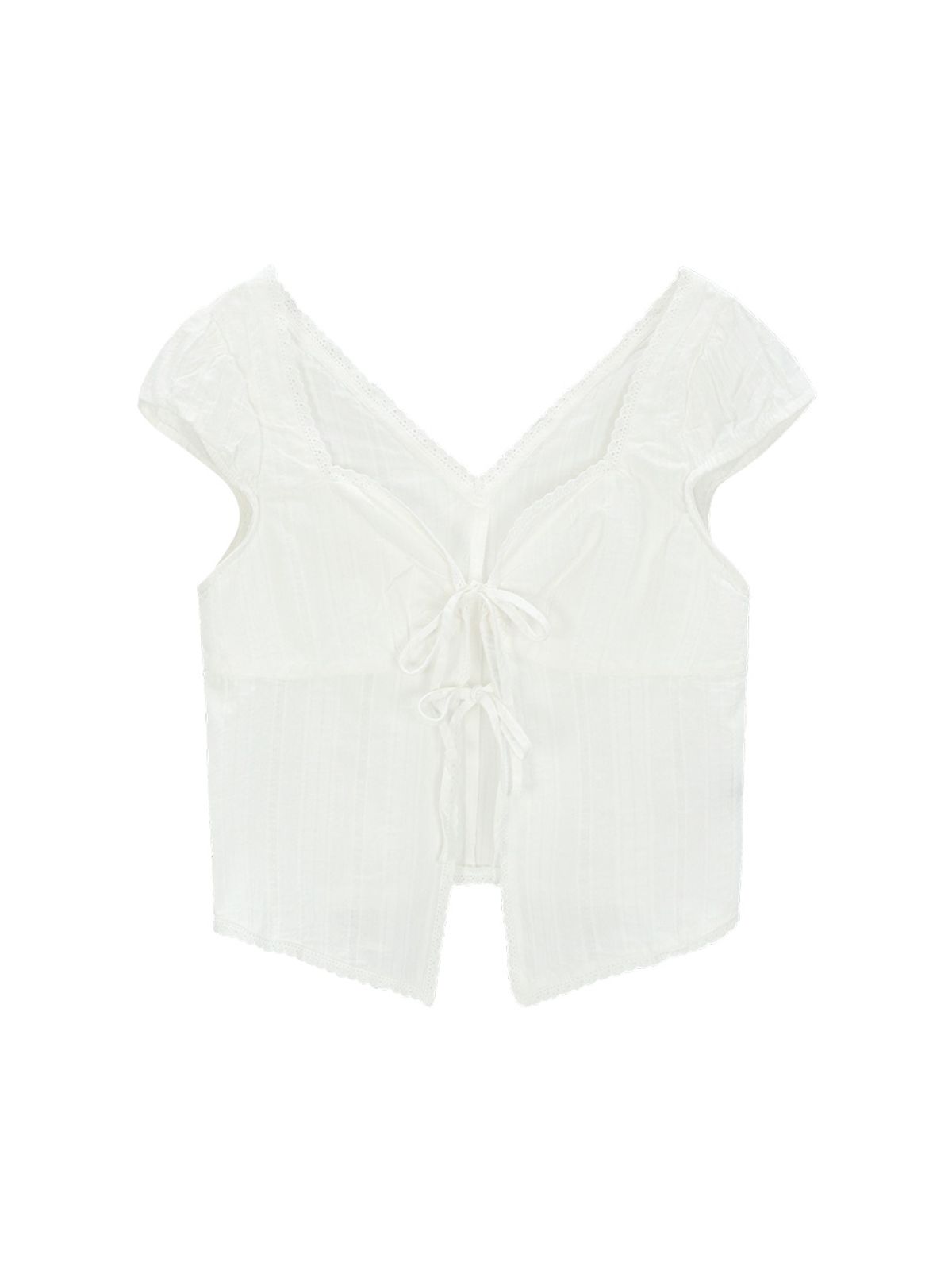 에즈이프 캘리(ASIF CALIE) CROP RIBBON OPEN BLOUSE WHITE