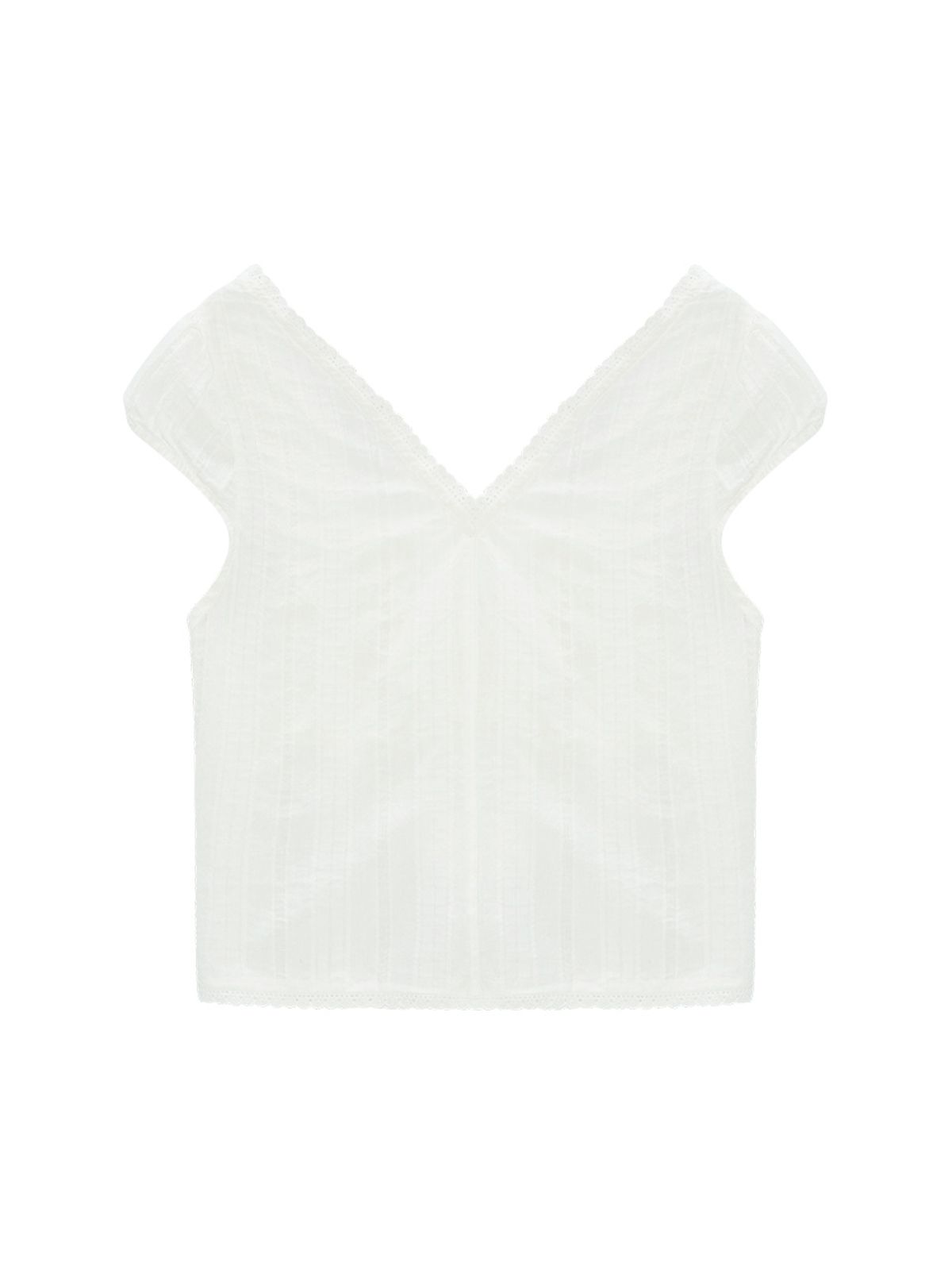 에즈이프 캘리(ASIF CALIE) CROP RIBBON OPEN BLOUSE WHITE