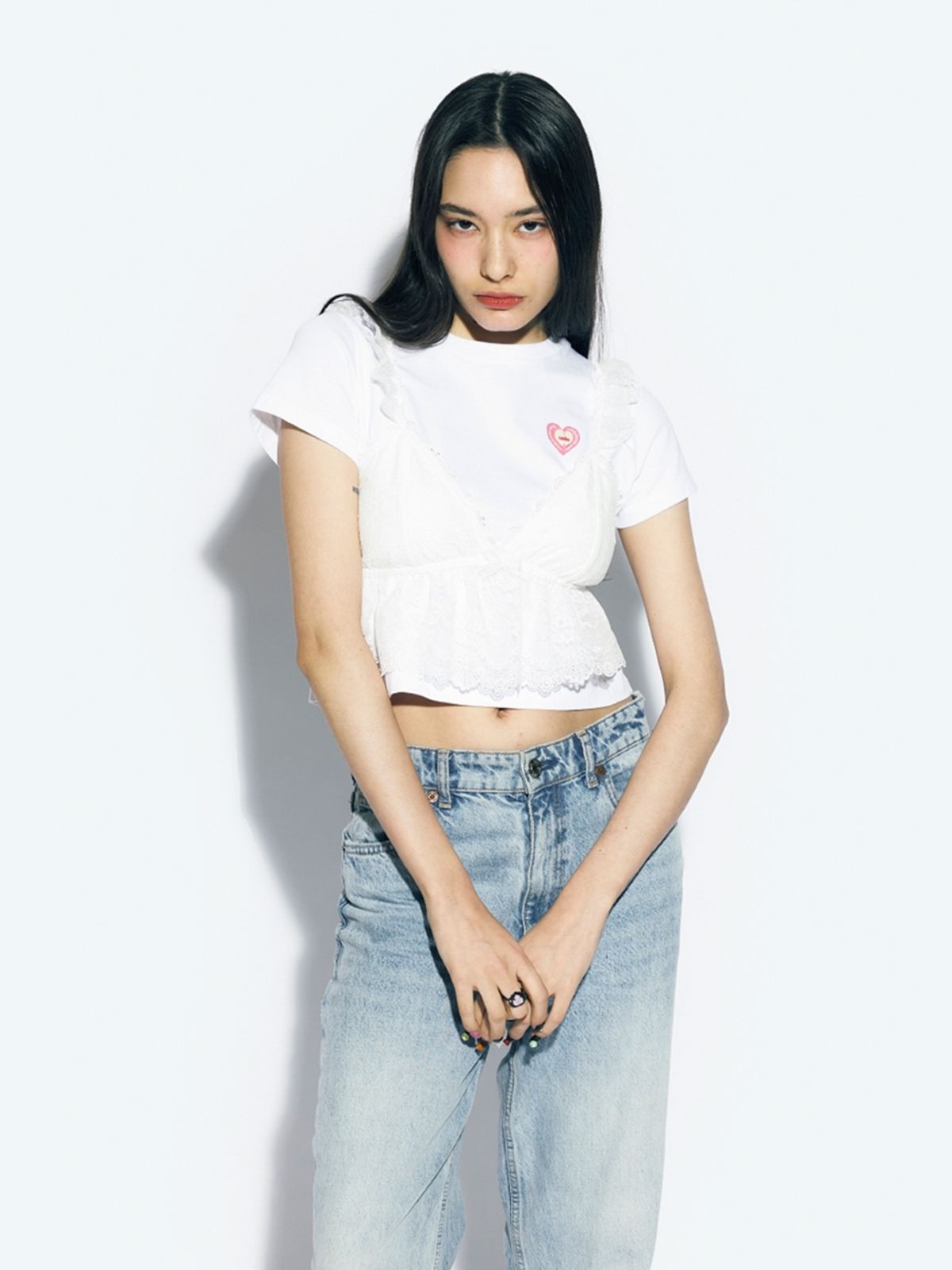 에즈이프 캘리(ASIF CALIE) RUFFLED CAP SLEEVE BLOUSE WHITE