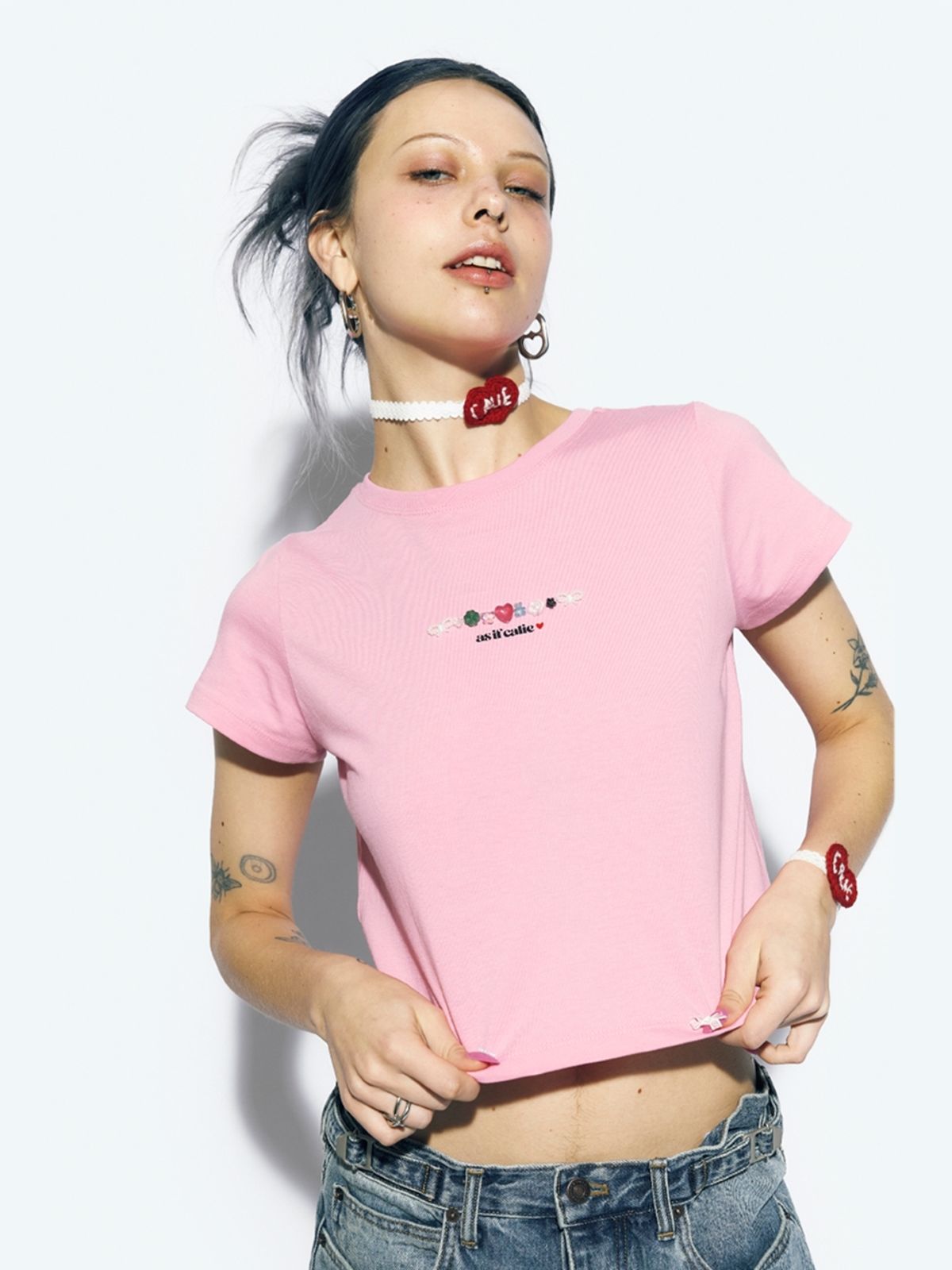 에즈이프 캘리(ASIF CALIE) CALIE BEADS BASIC T-SHIRT PINK