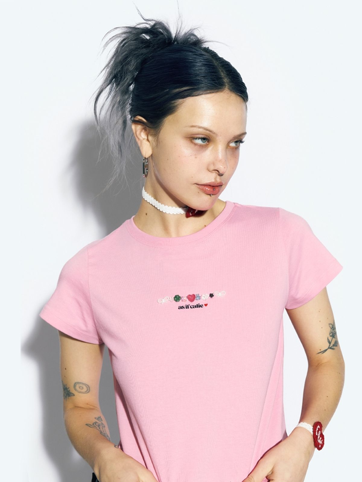 에즈이프 캘리(ASIF CALIE) CALIE BEADS BASIC T-SHIRT PINK