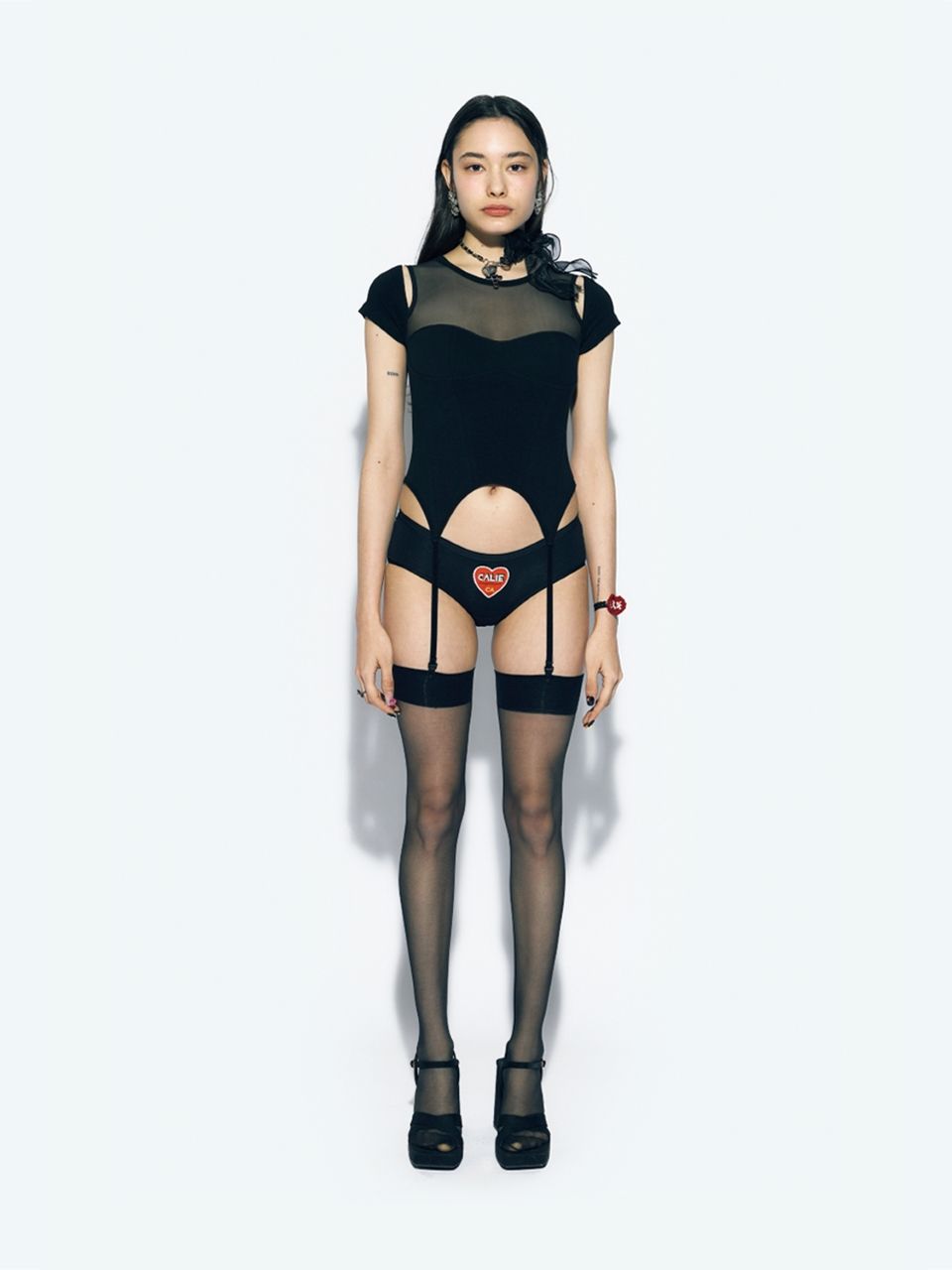 MUSINSA | ASIF CALIE CORSET MESH T-SHIRT BLACK