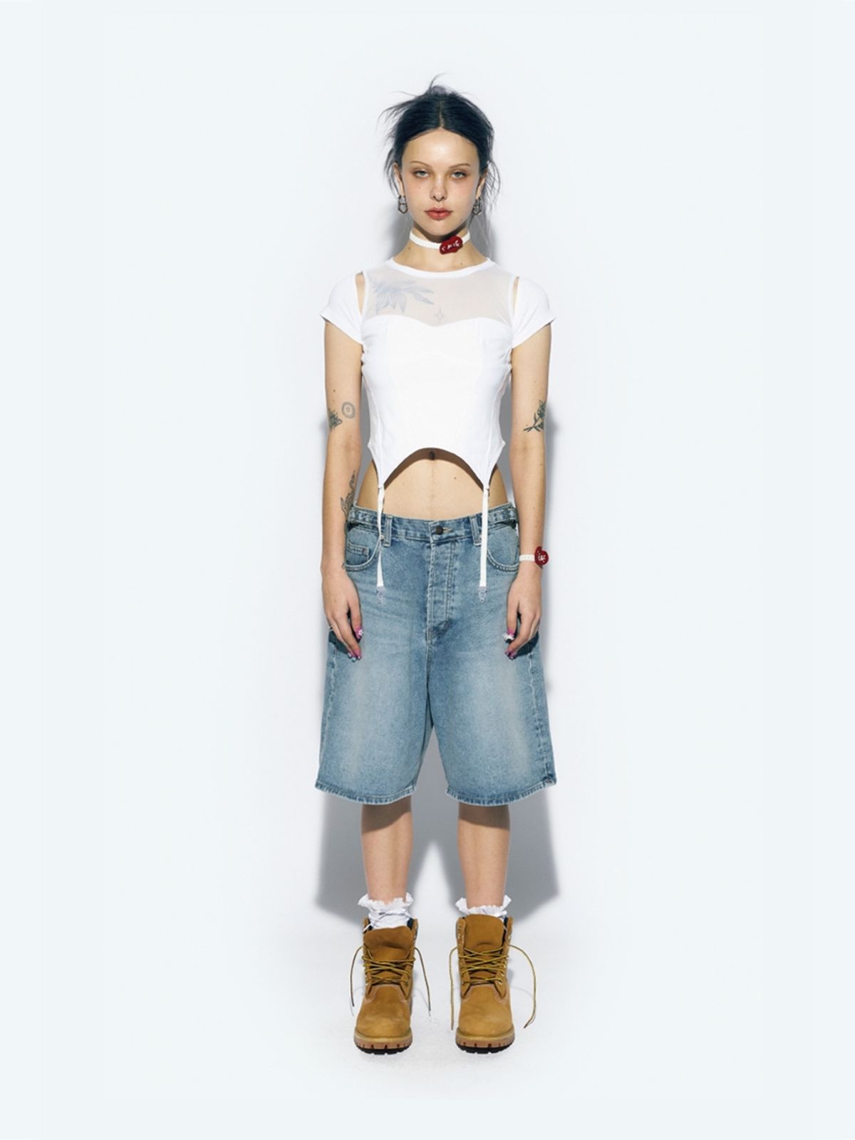 에즈이프 캘리(ASIF CALIE) CORSET MESH T-SHIRT WHITE