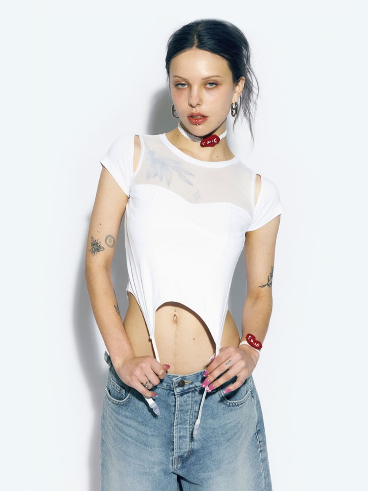 에즈이프 캘리(ASIF CALIE) CORSET MESH T-SHIRT WHITE