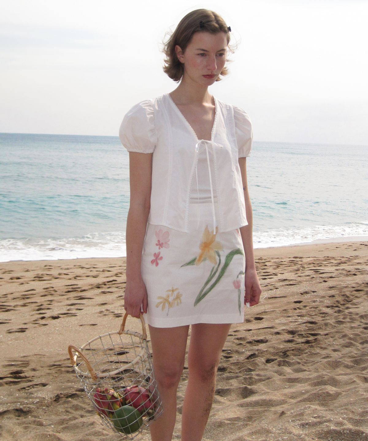 시눈(SINOON) Flower Graphic Mini Skirt (Cream)