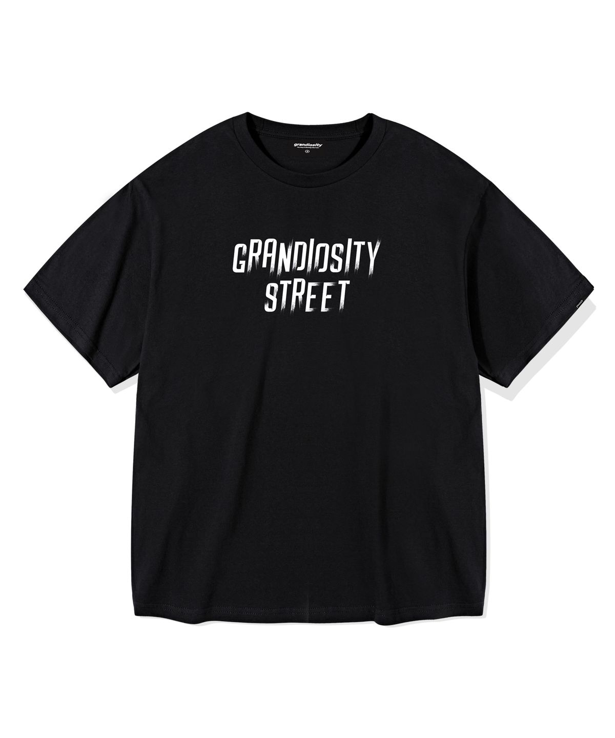 그랜디오시티(GRANDIOSITY) 스트릿 로고 오버핏 반팔 티셔츠 (블랙)
