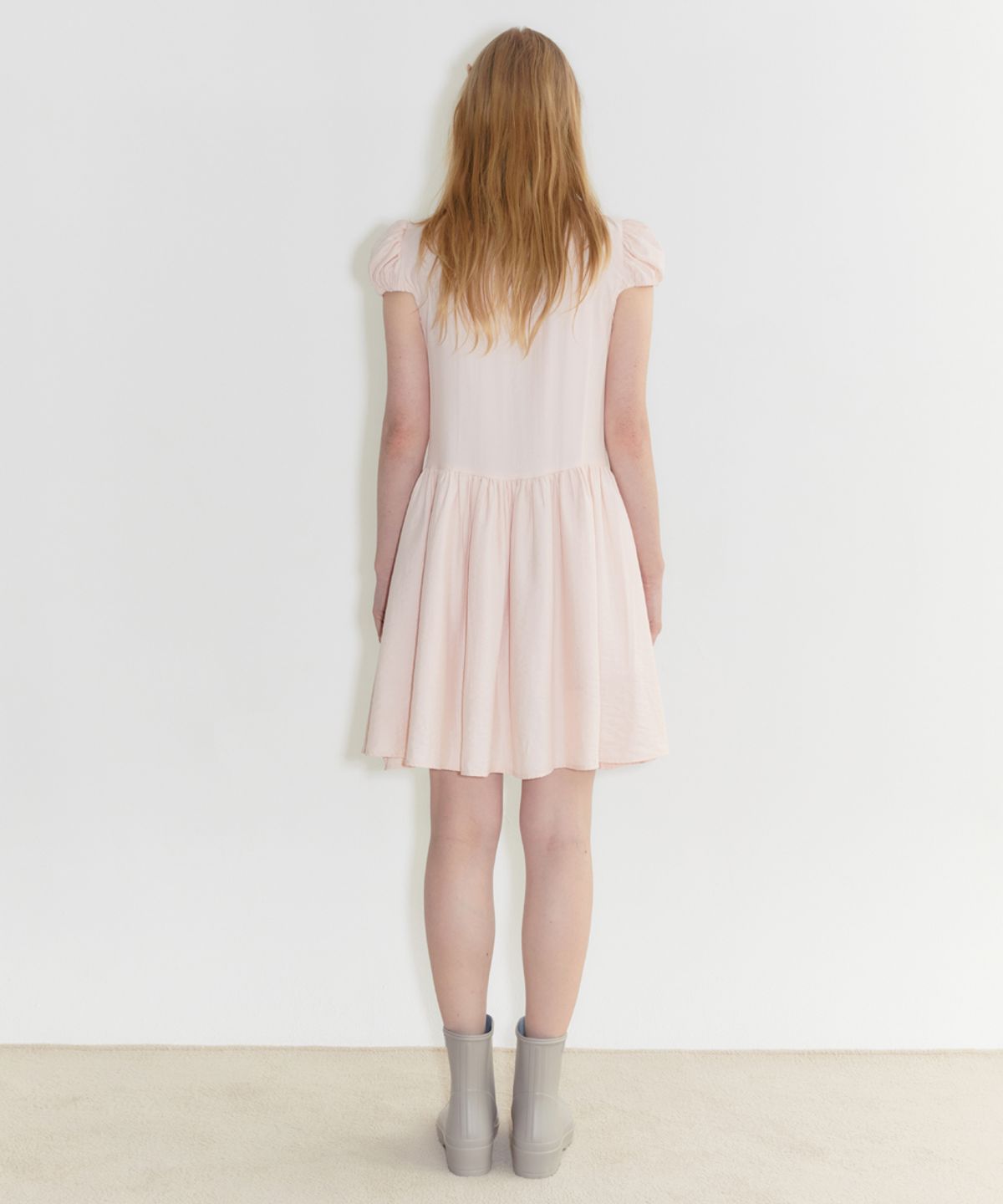 시눈(SINOON) Puff Sleeve Pintuck Dress (Pink)