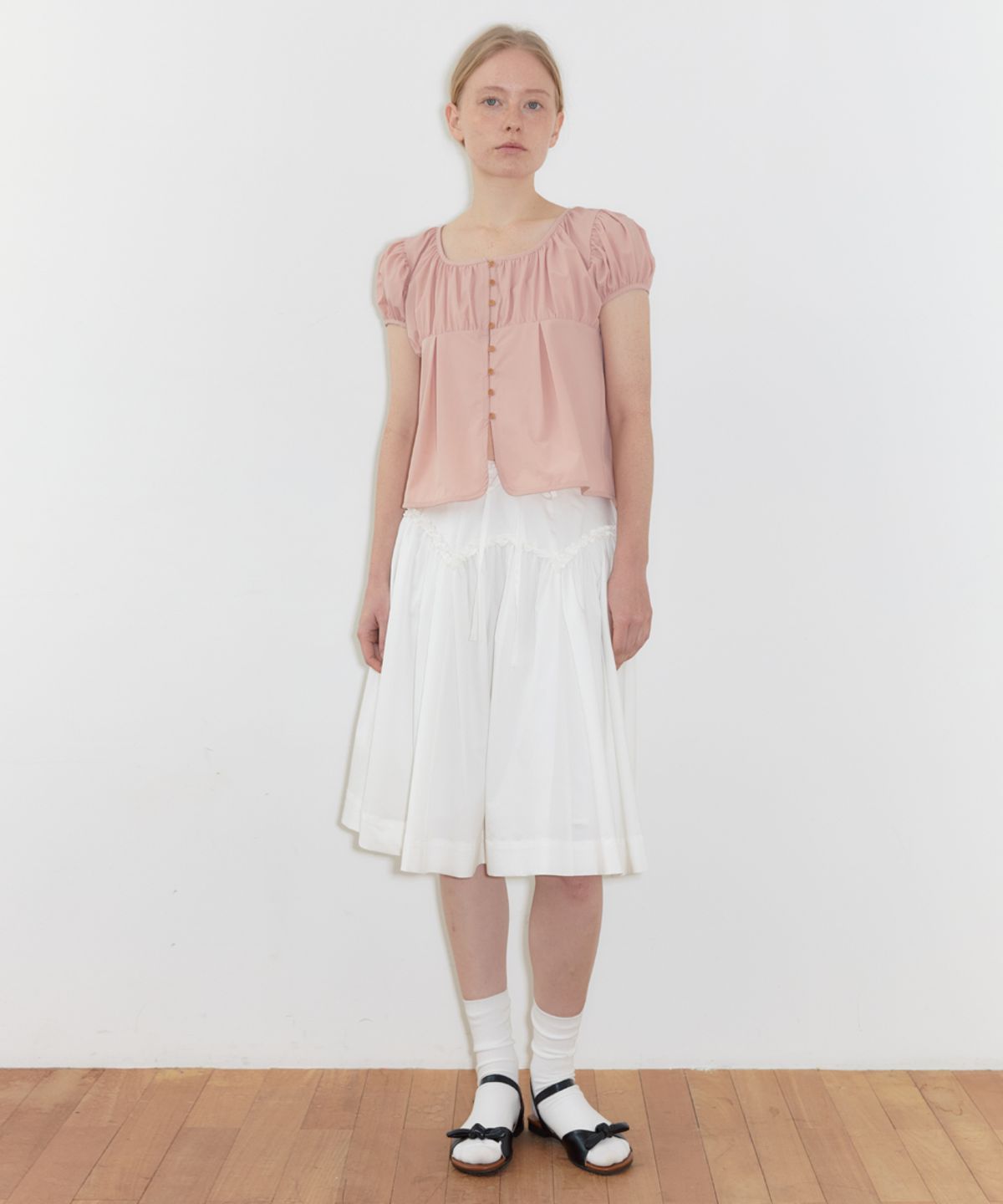 시눈(SINOON) Shirring Puff Blouse (Pink)