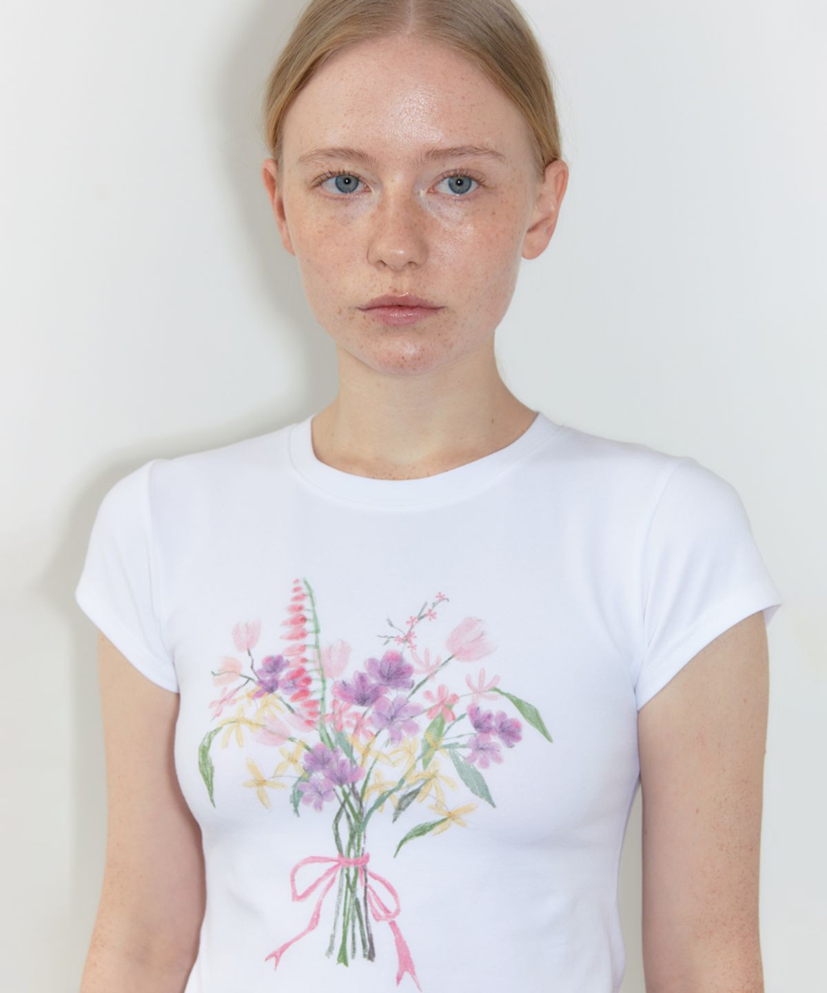 시눈(SINOON) Bouquet Cap Sleeve T-Shirt (Pink)