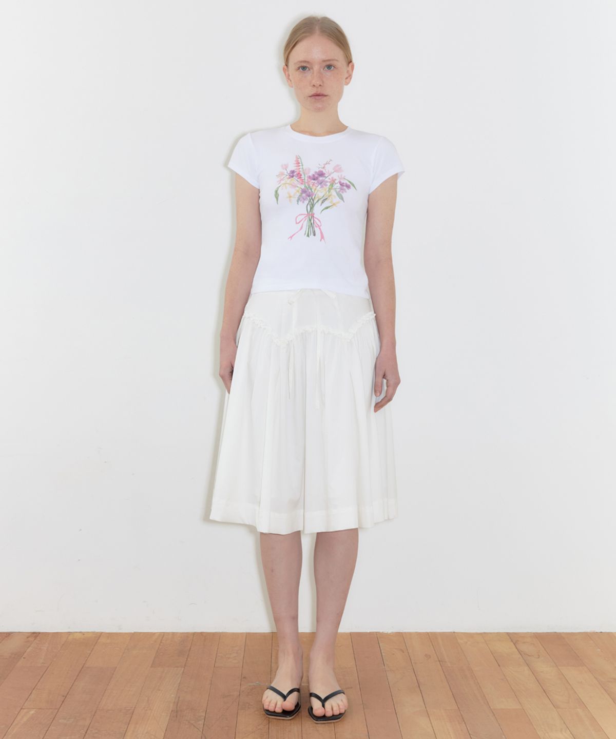 시눈(SINOON) Bouquet Cap Sleeve T-Shirt (Pink)