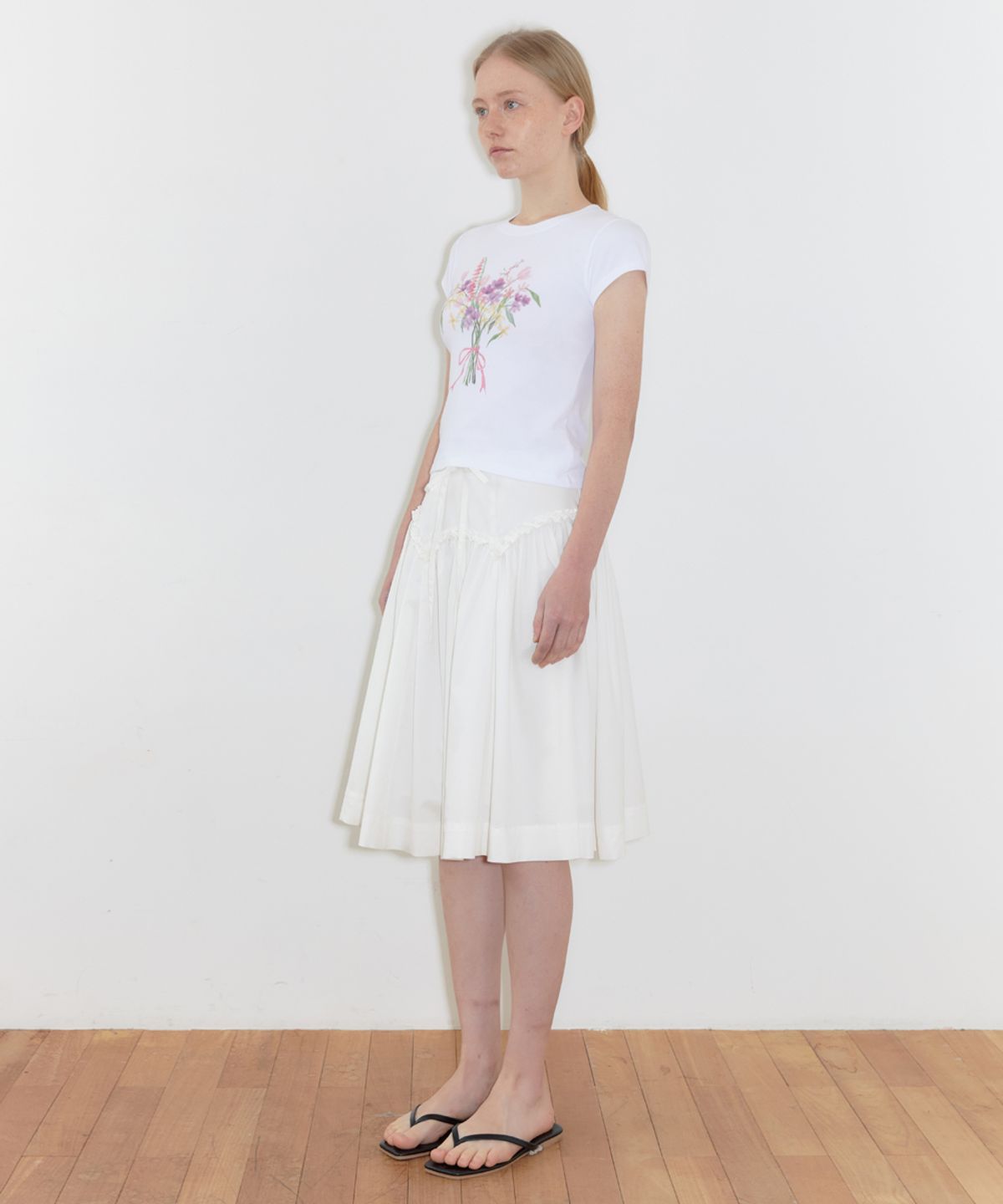 시눈(SINOON) Bouquet Cap Sleeve T-Shirt (Pink)
