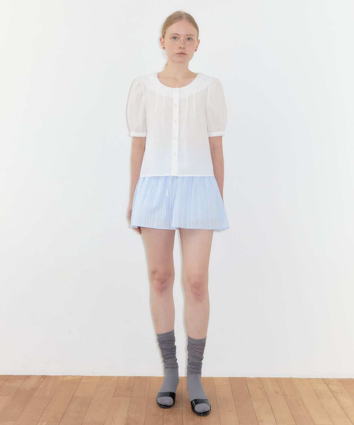 시눈(SINOON) Puff Sleeve Collar Blouse (Cream)