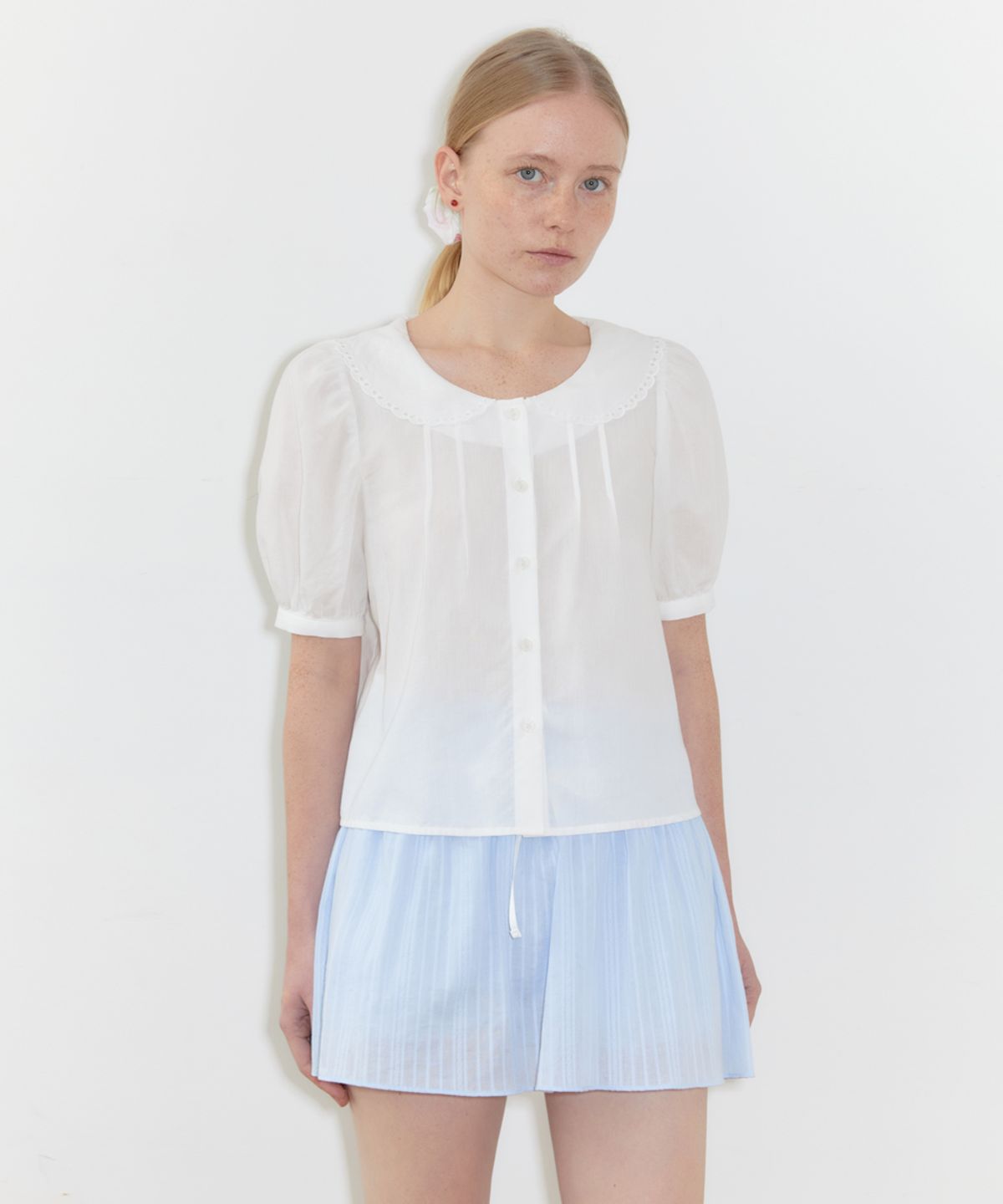 시눈(SINOON) Puff Sleeve Collar Blouse (Cream)