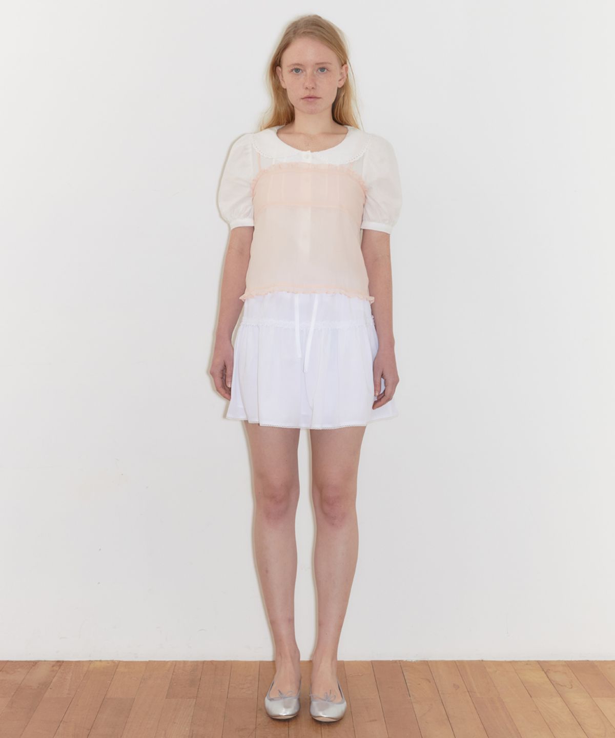 시눈(SINOON) Layered Frill Blouse (Light Pink)