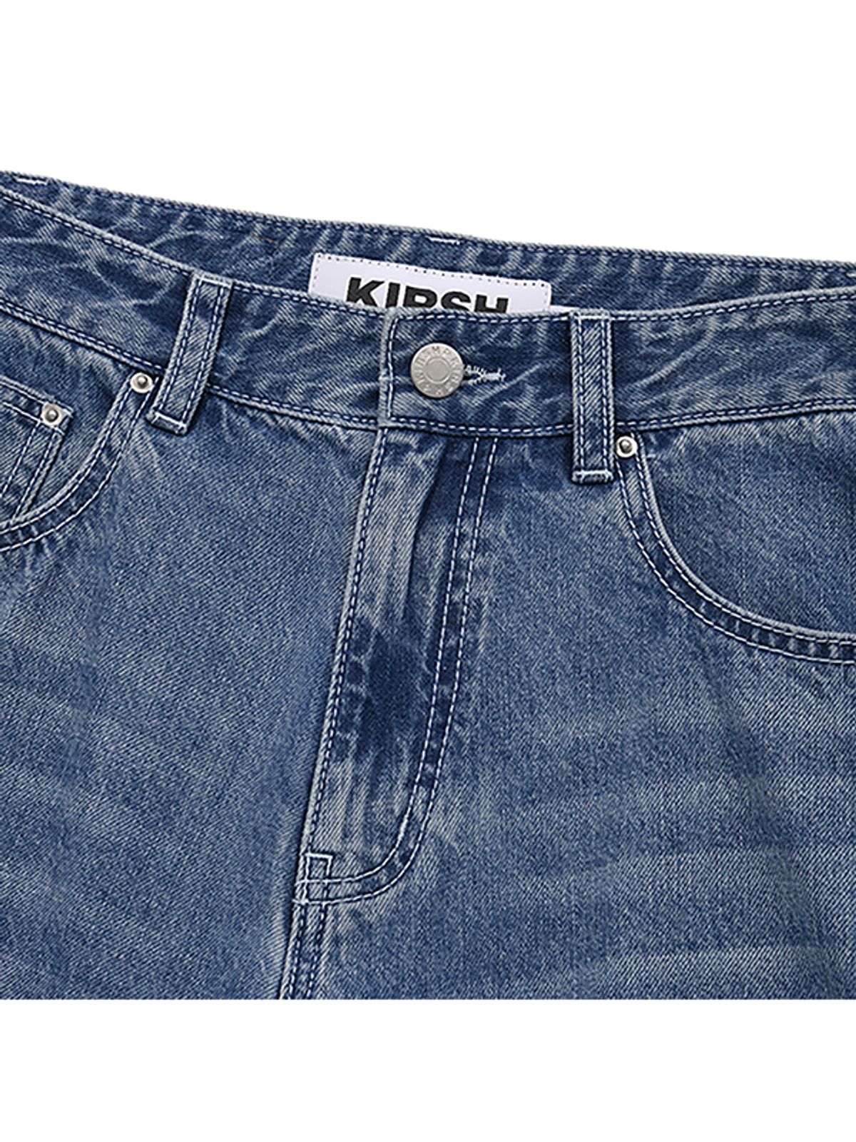 키르시(KIRSH) 체리 데미지 워싱 와이드핏 데님 팬츠 [블루]