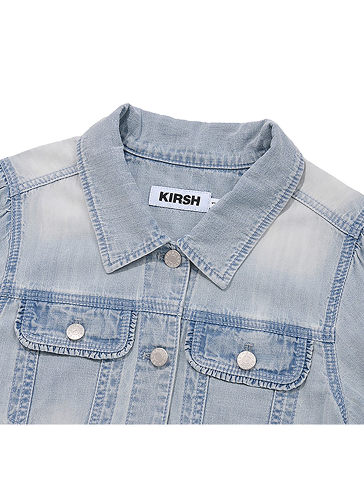키르시(KIRSH) 스트링 포인트 숏 슬리브 데님 자켓 [블루]