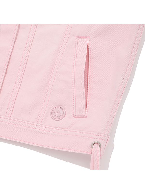 MUSINSA | KIRSH String Point Short Sleeve Denim Jacket [Salmon]
