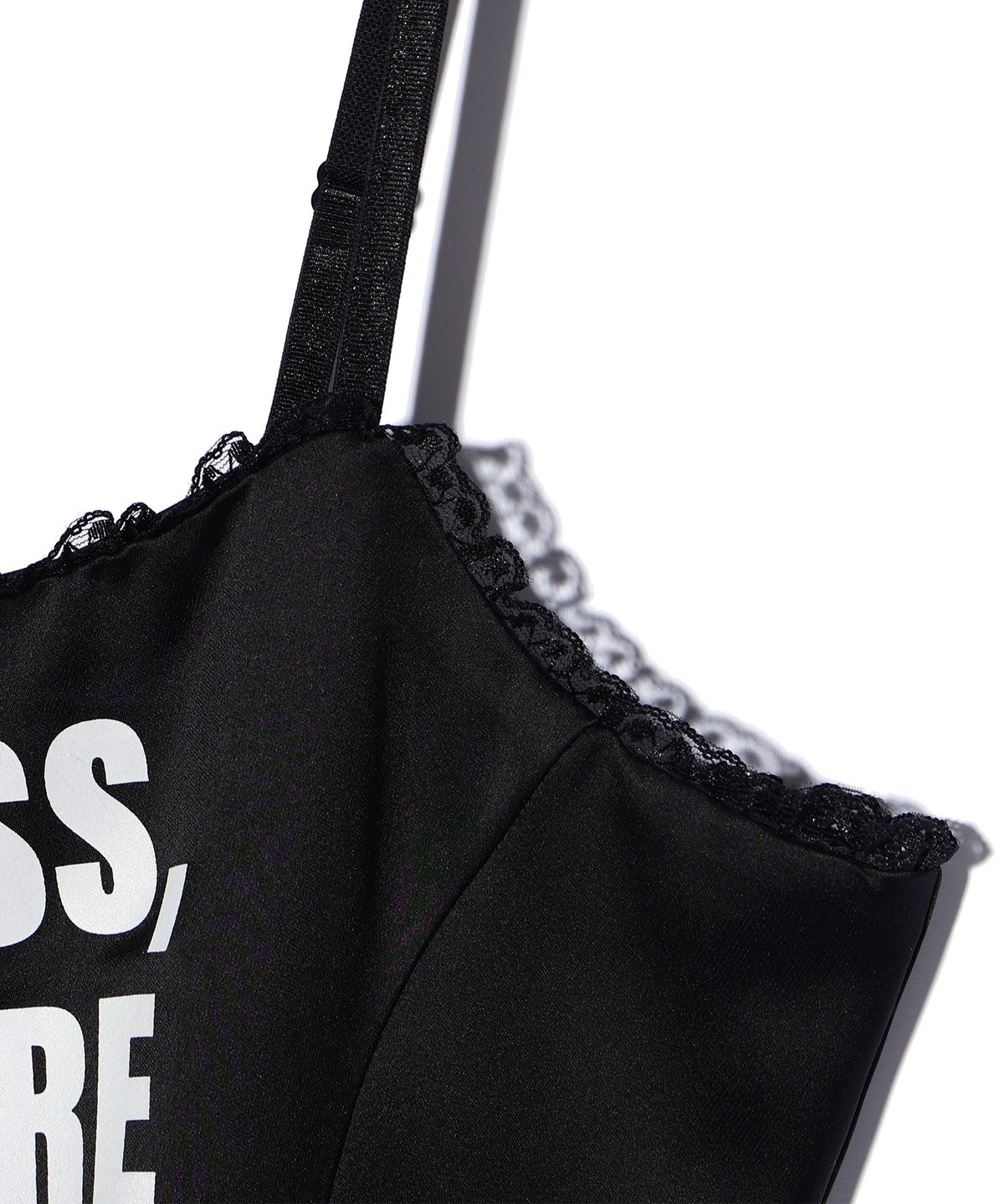 유희(YOUHEE) LETTERING SATIN FLARE MINI DRESS BLACK